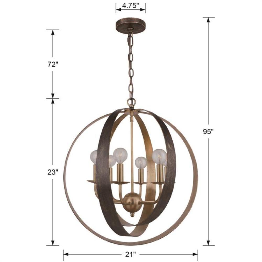 Luna English Bronze & Antique Gold 6-Light Crystal Chandelier