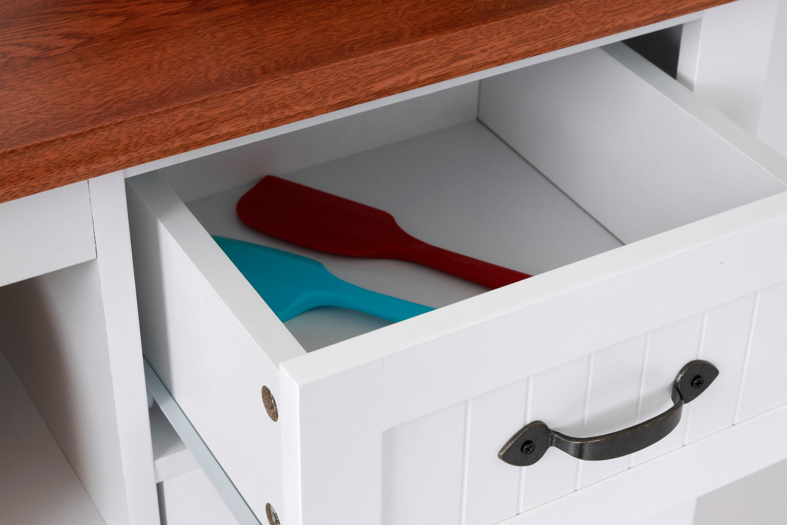 OS Home & Office Furniture Countryside Buffet with Two Drawers & Two Doors, Crisp White with Warm Pine Tops