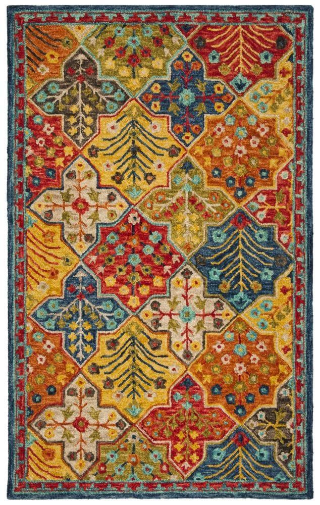 Aspen APN514 Hand Tufted Area Rug - Blue/Orange - 5' X 8' - Safavieh.