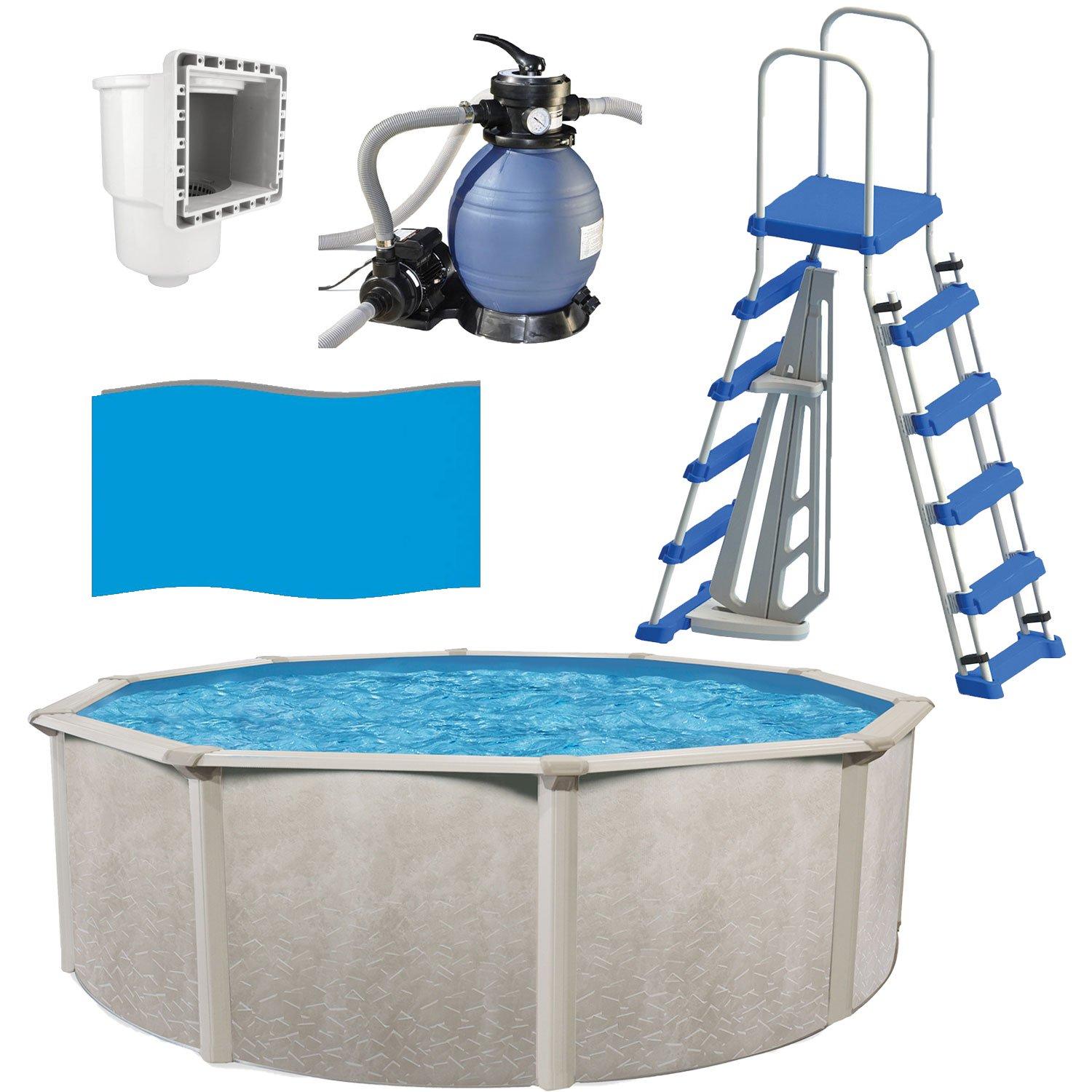 Aquarian Phoenix 18' x 52" Steel Frame Above-Ground Pool Kit, DIY Family Size Backyard Pool with Sand Filter Pump, Ladder, Liner, & Thru-Wall Skimmer