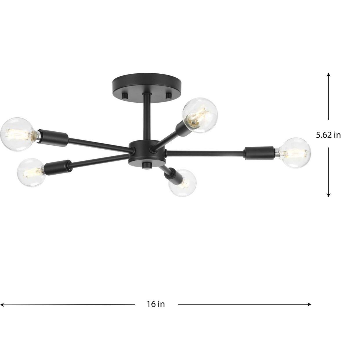 Progress Lighting, Delayne Collection, 5-Light Semi-Flush Mount, Matte Black, No Shade