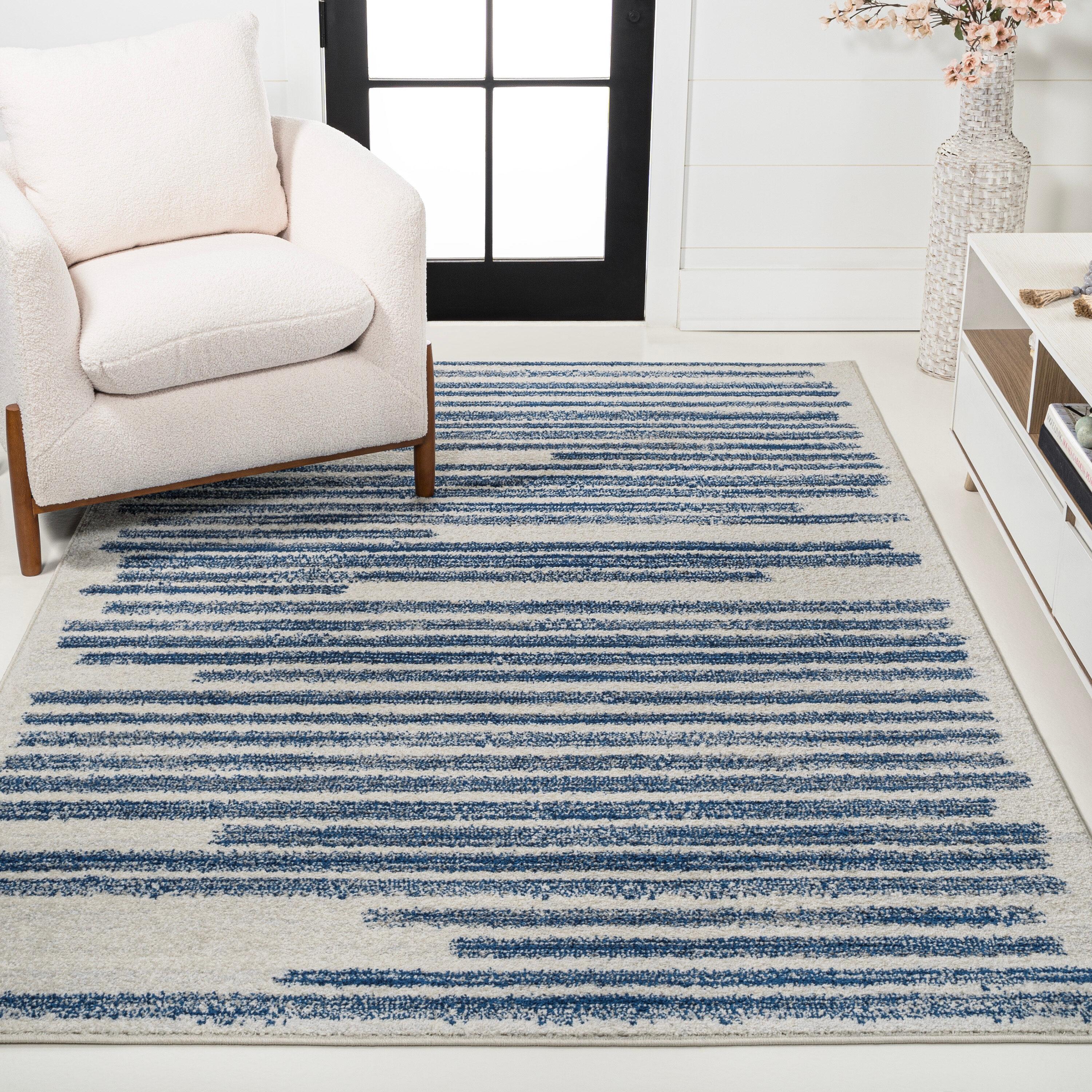 JONATHAN Y Khalil Modern Berber Stripe Cream/Navy 3 ft. x 5 ft. Area Rug