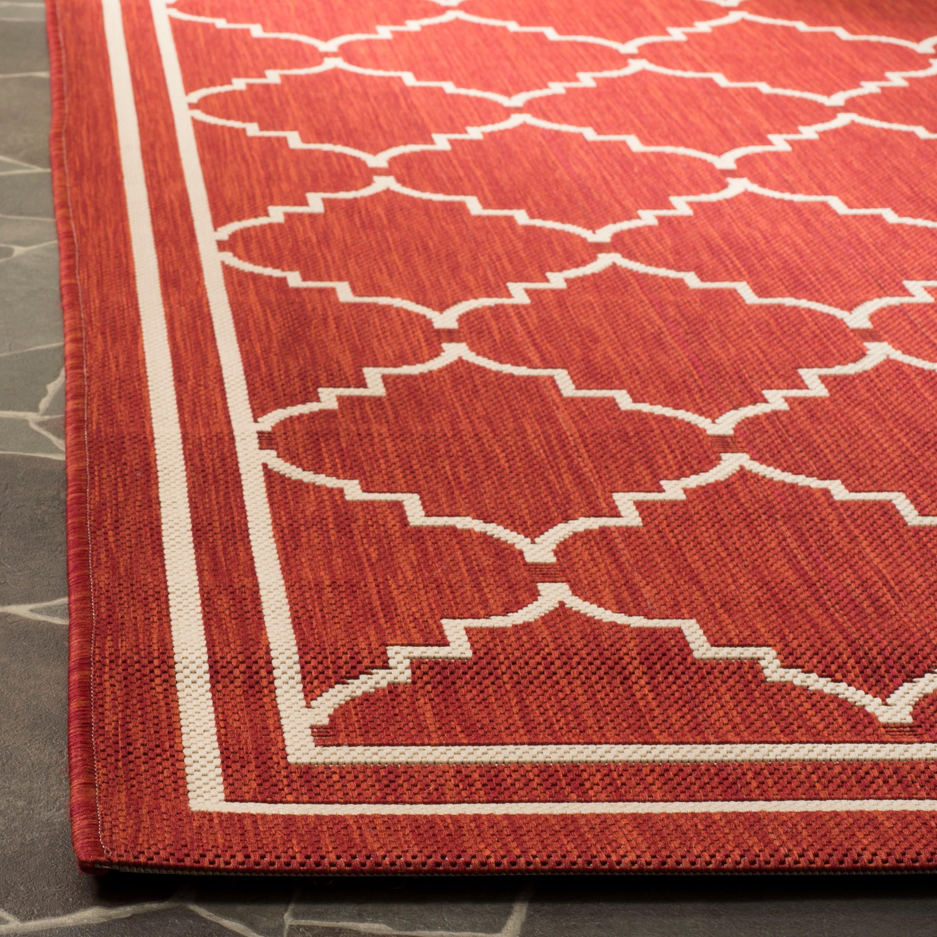 Courtyard CY6889 Power Loomed Indoor and Outdoor Area Rug - Red/Beige - 6'7"x6'7" - Safavieh