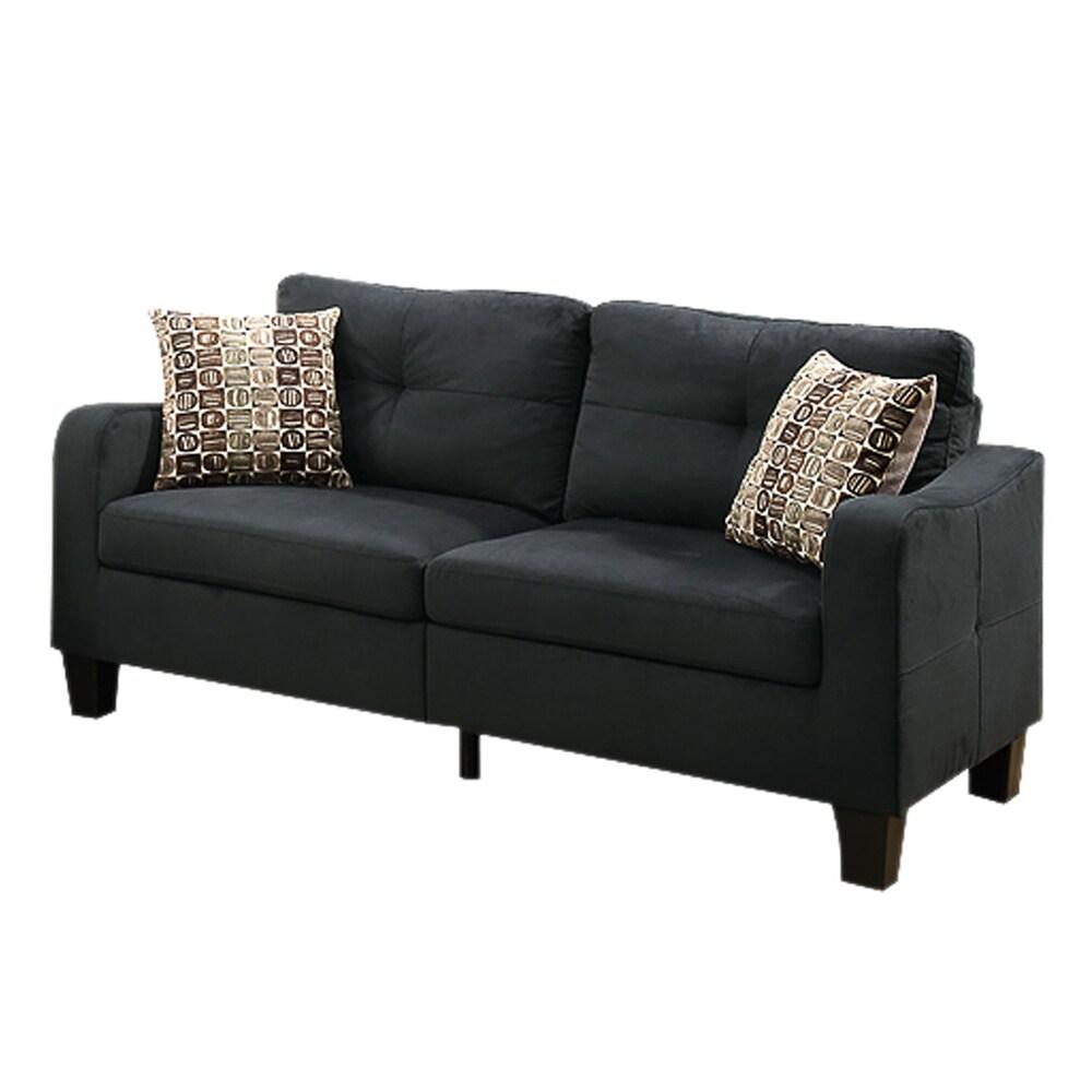 Benjara Polyfiber 2 Pieces Sofa Set With Accent Pillows Dark Gray-Color:Gray
