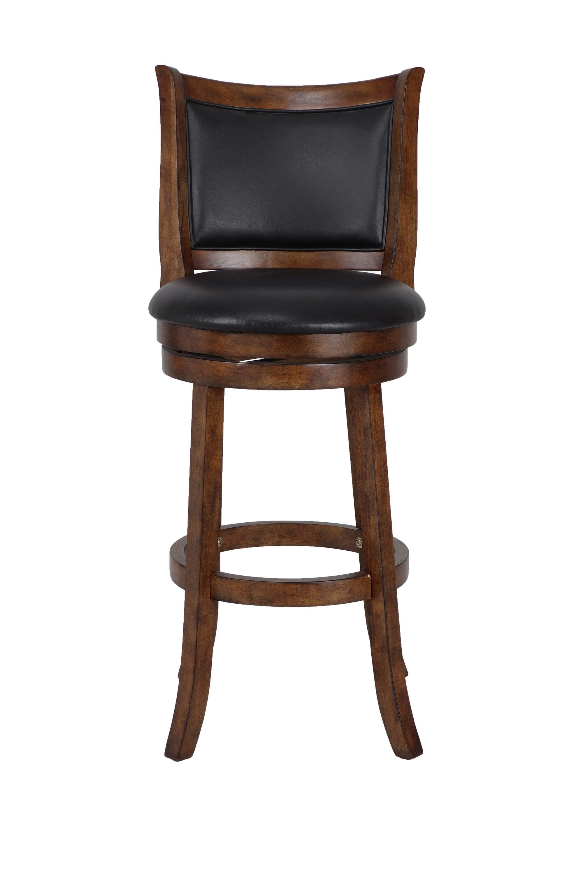 New Classic Furniture, Bristol Wood Swivel Bar Stool with PU Seat in Dark Brown, Brown