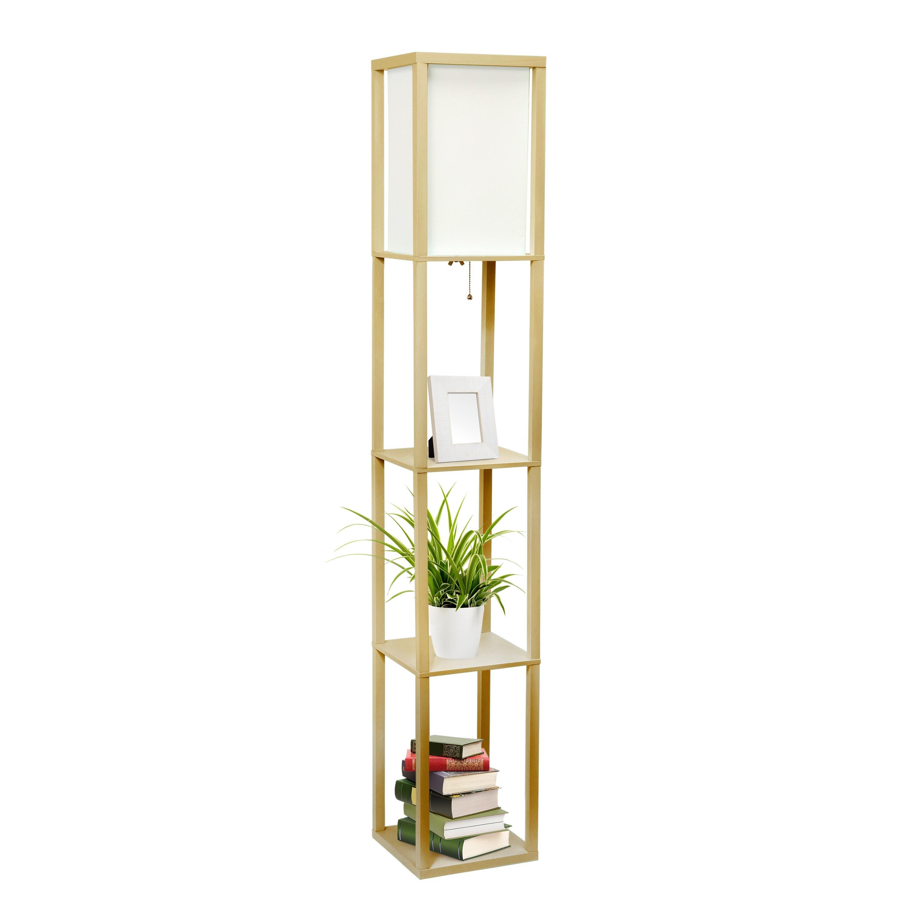 Lalia Home Column Shelf Floor Lamp with Linen Shade Tan : Modern ETL Listed MDF Storage Lighting