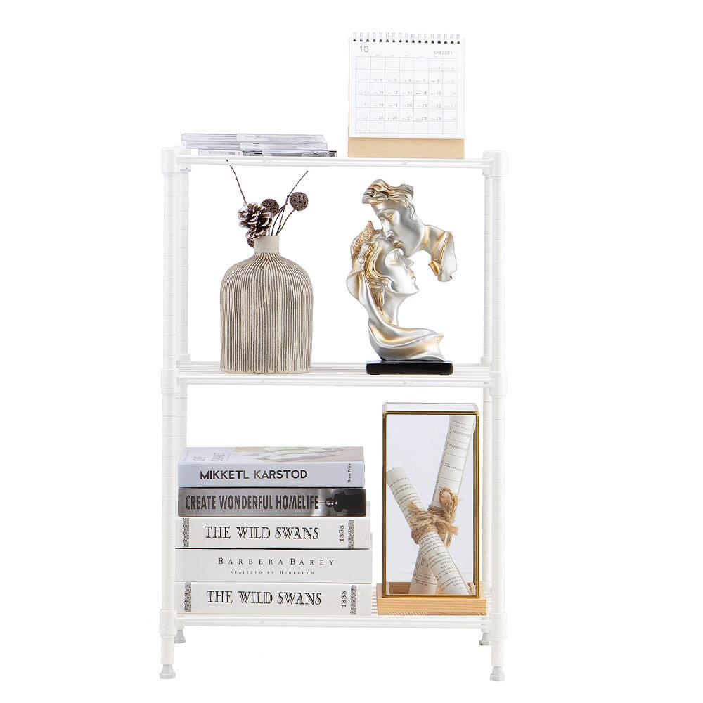 Adjustable White Steel 3-Tier Wire Shelving Unit