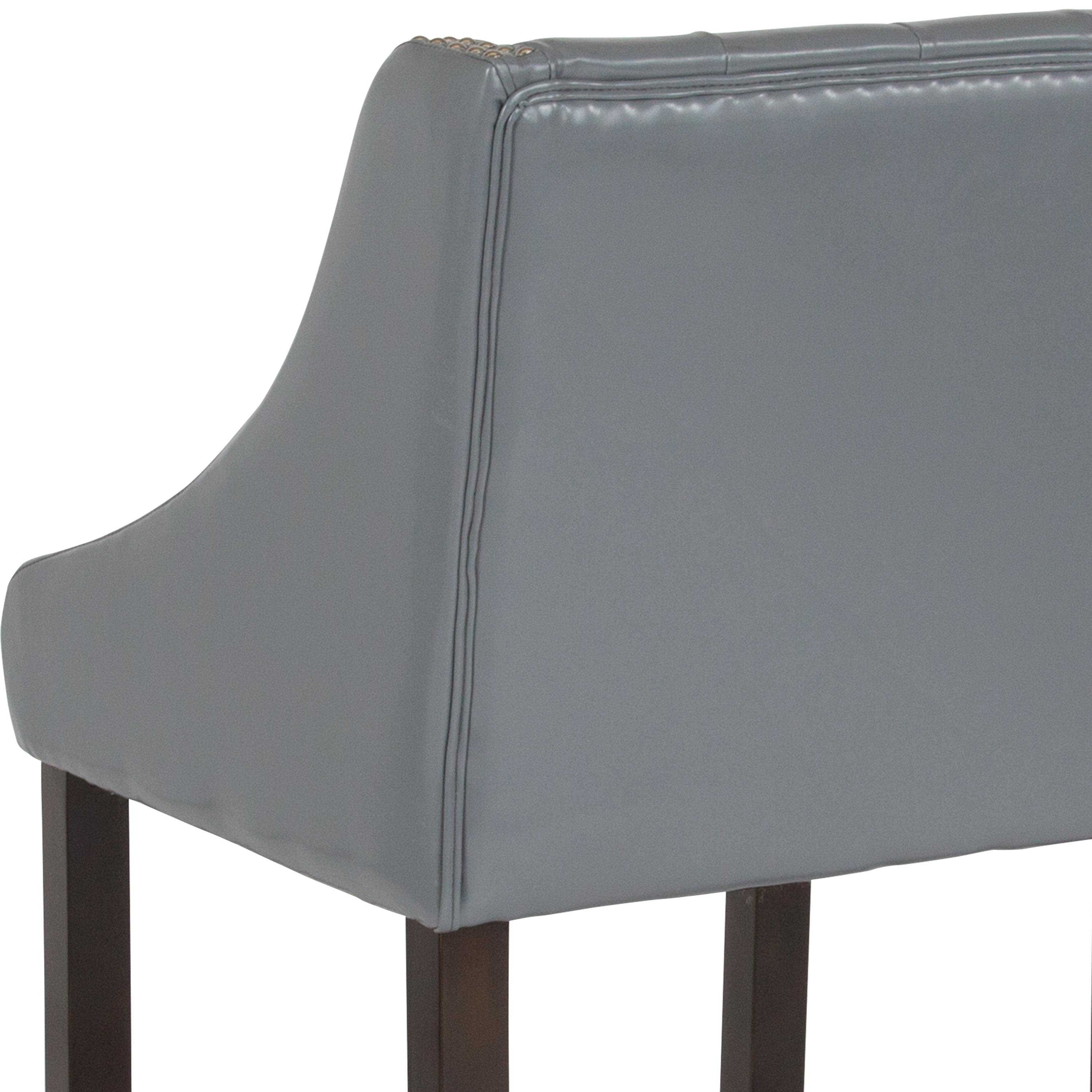 Flash Furniture Carmel Series 24" High Transitional Tufted Walnut Counter Height Stool with Accent Nail Trim in Light Gray LeatherSoft