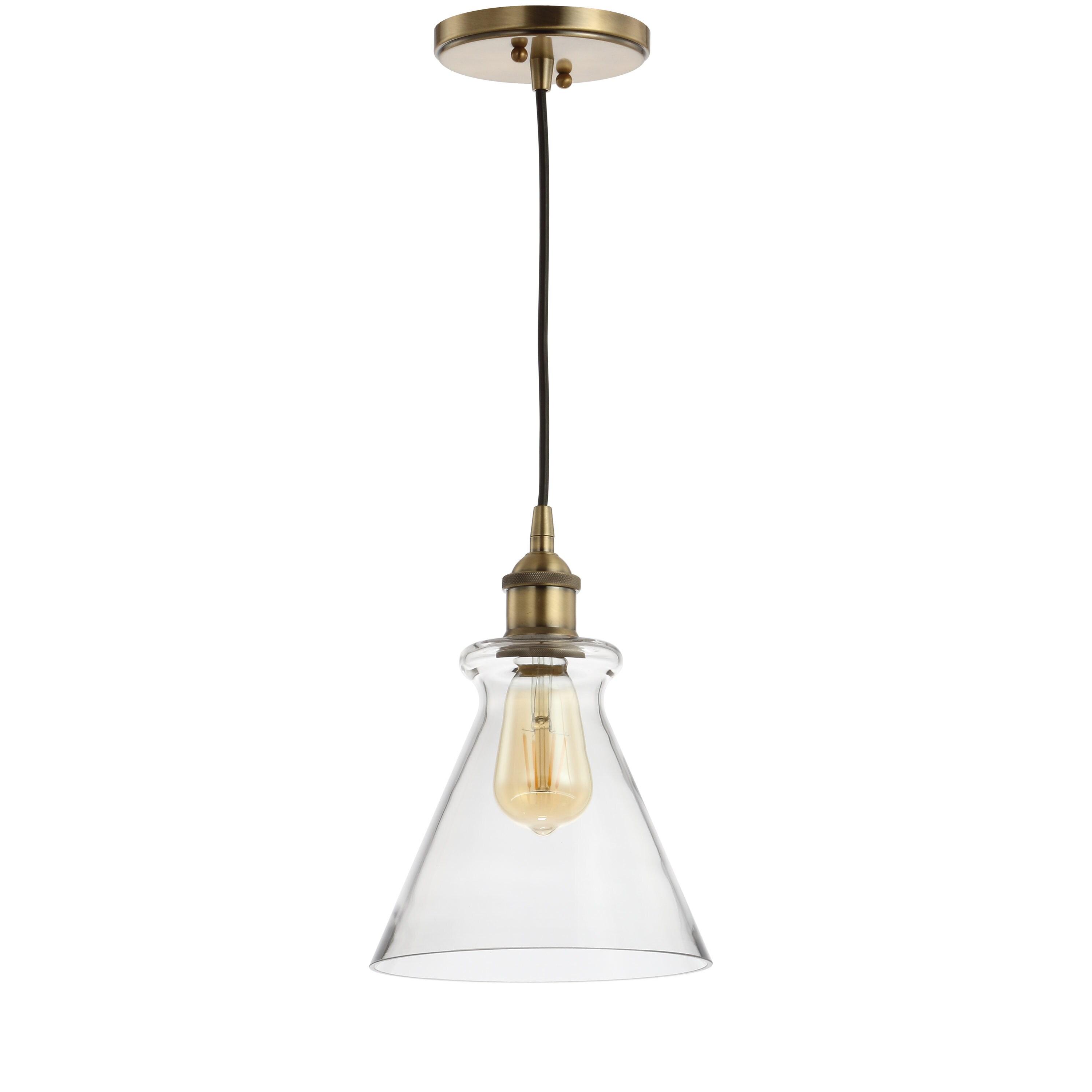 Goldwater 7.5" Adjustable Drop Metal/Glass LED Pendant, Brass Gold