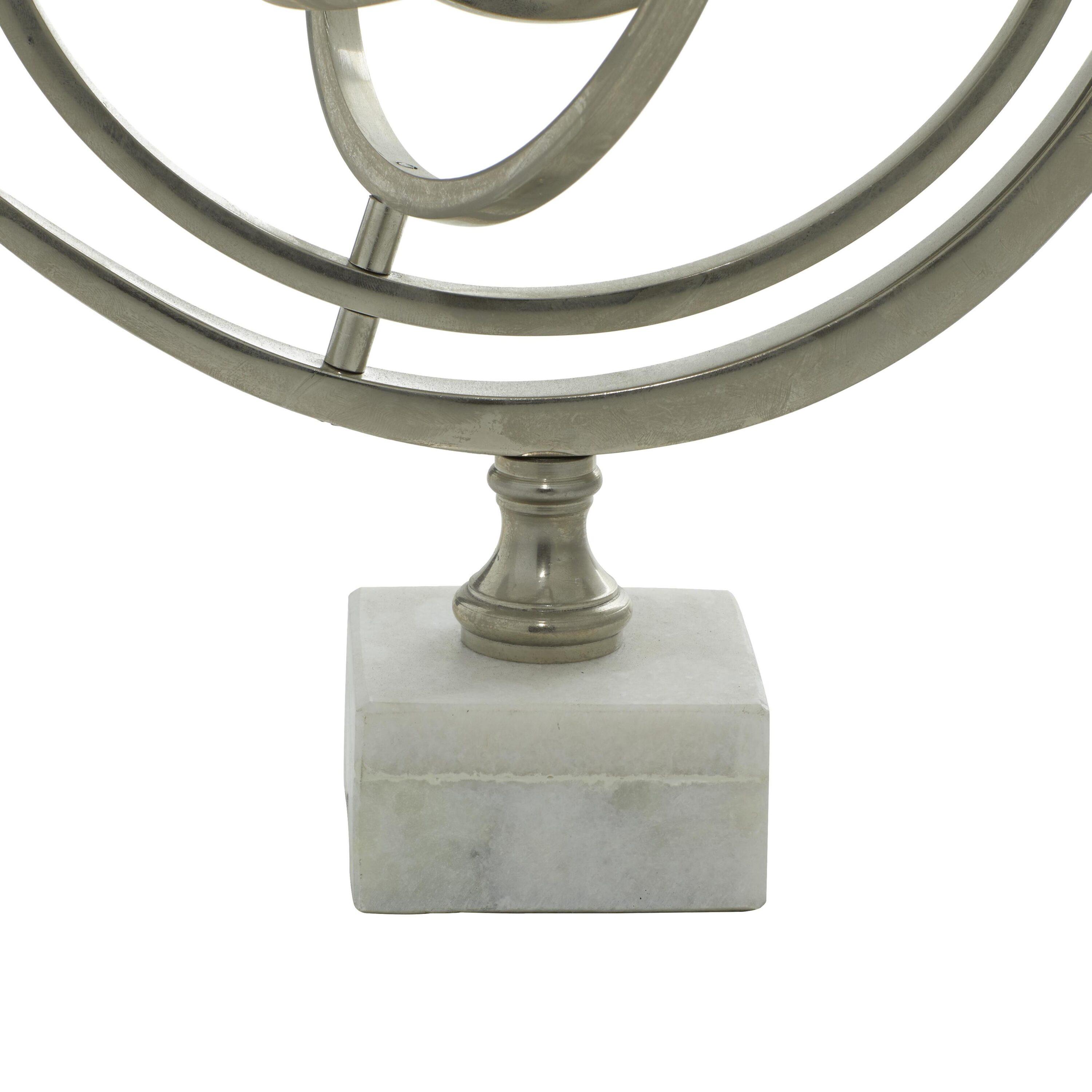 DecMode 10" Silver Armillary Globe with Marble Base
