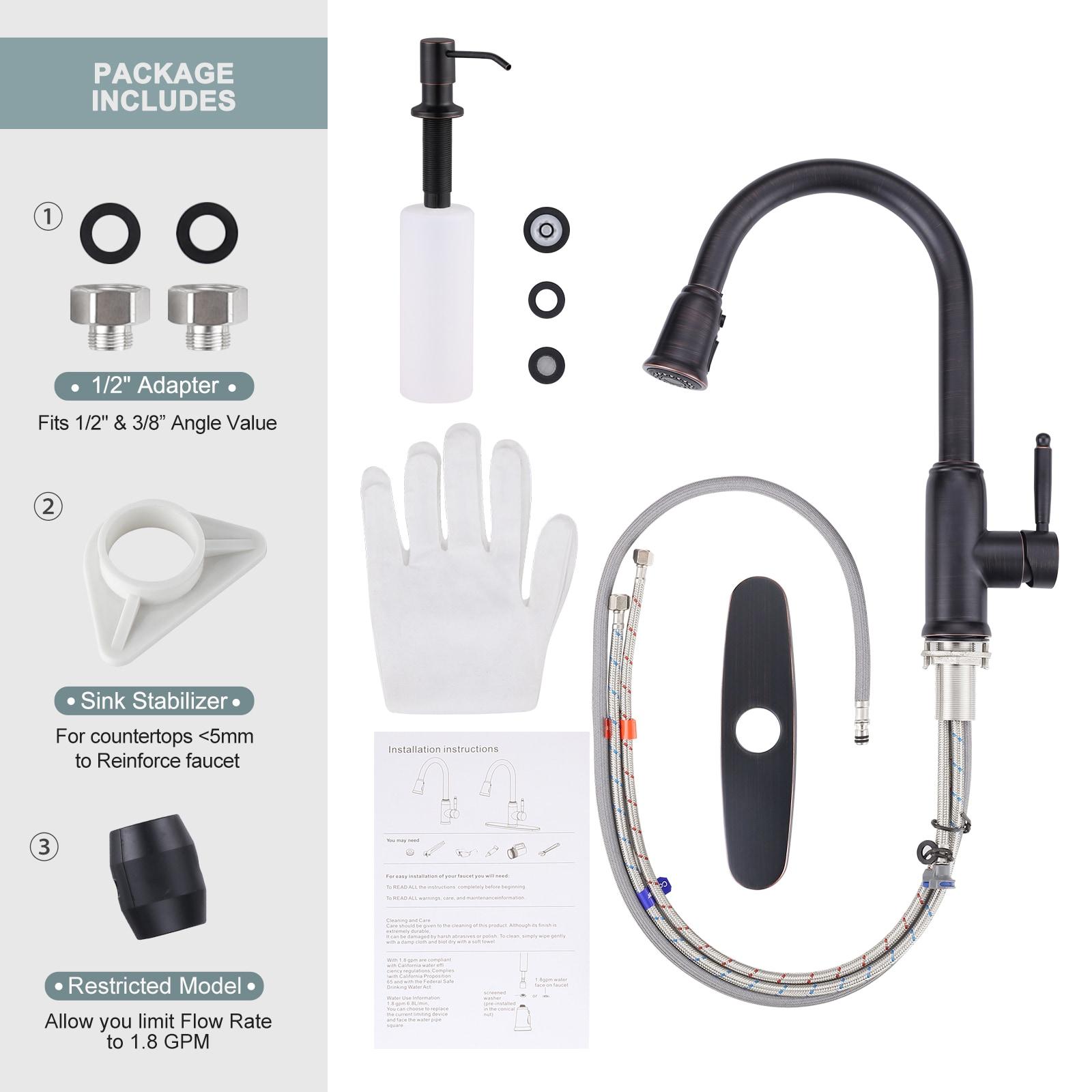 WOWOW WOWOW Pull Down Kitchen Faucet with Soap Dispenser 2310101RB-S