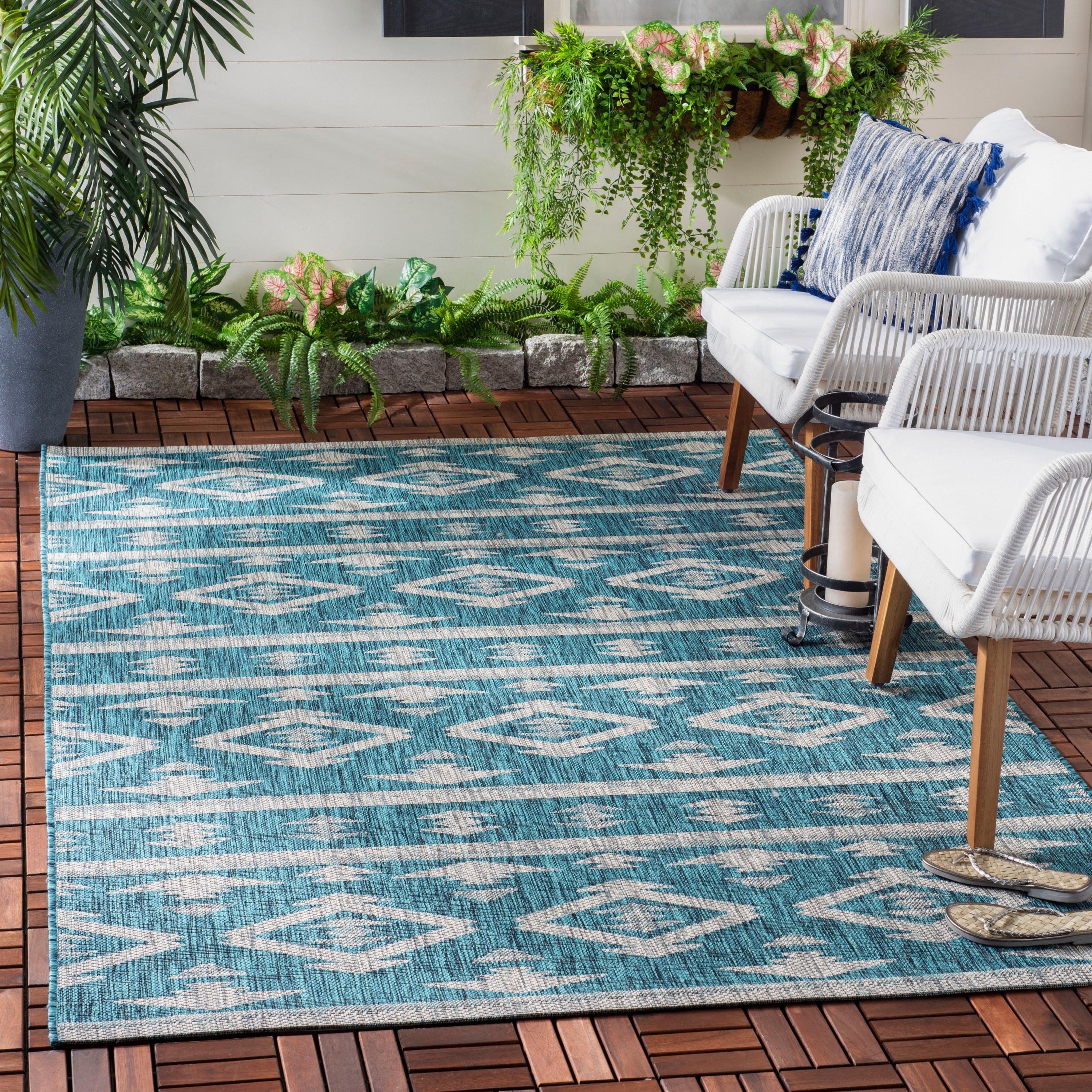 Courtyard CY8863 Power Loomed Indoor/Outdoor Area Rug - Teal/Grey - 4'x5'7" - Safavieh.