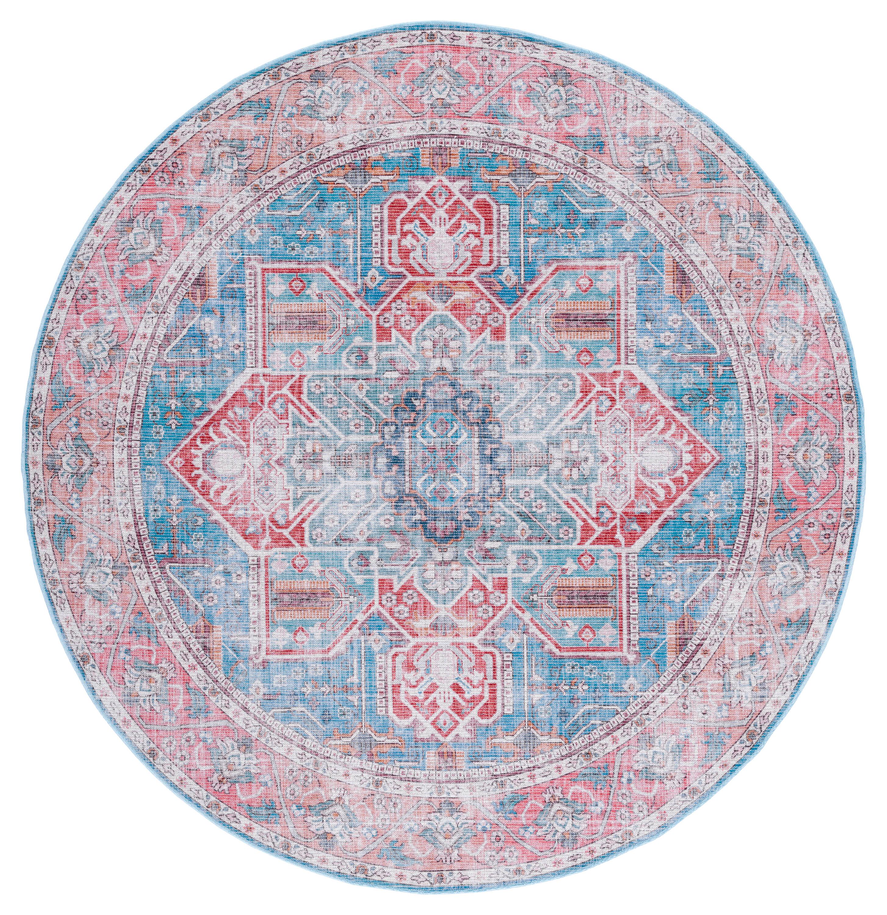 Serapi SEP582 Power Loomed Machine Washable Area Rug - Blue/Rust - 6'7" round - Safavieh.