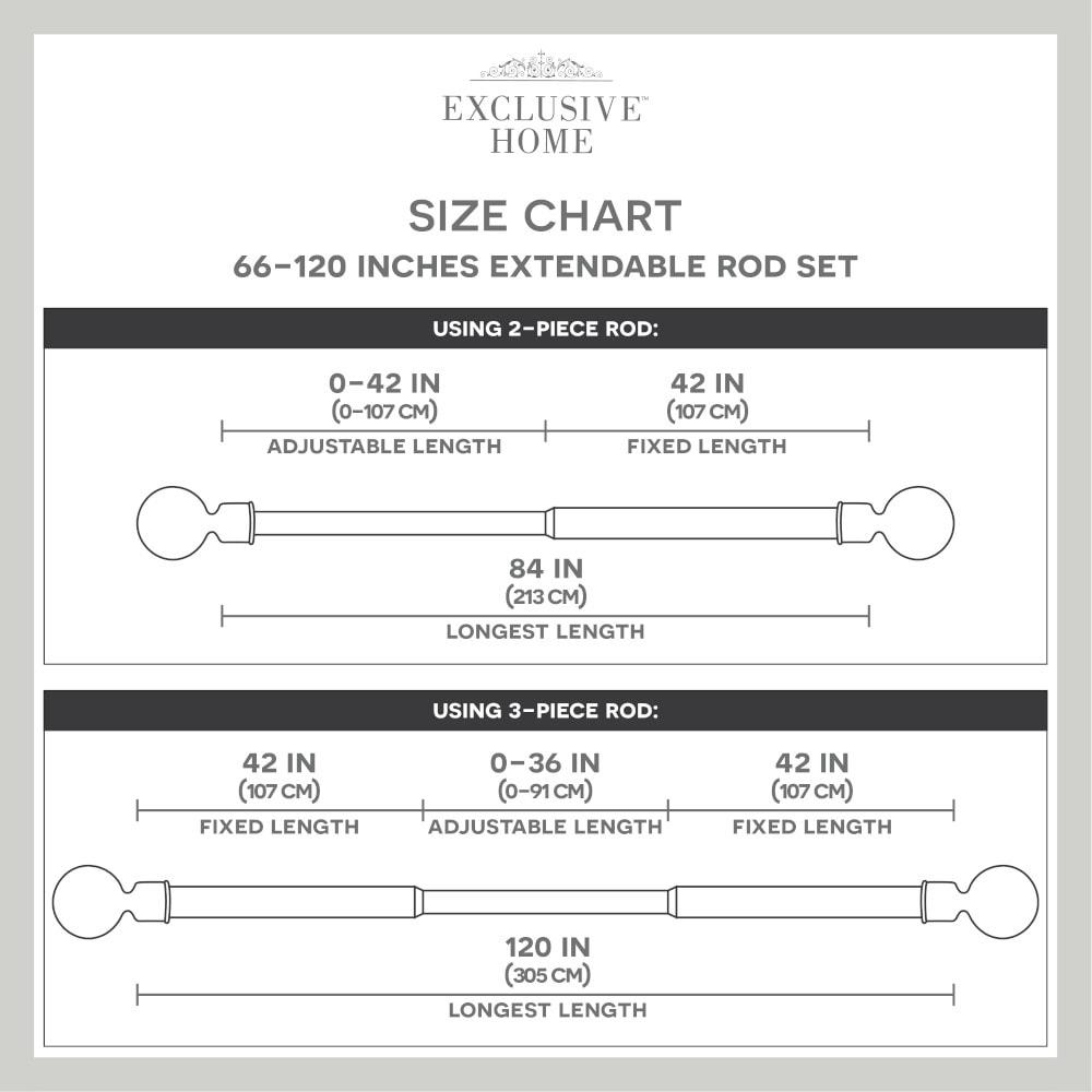 Exclusive Home 66"-120" Duke Curtain Rod - Matte Silver: Iron, Single Rod, 25lb Capacity, Rounded Cap Finial