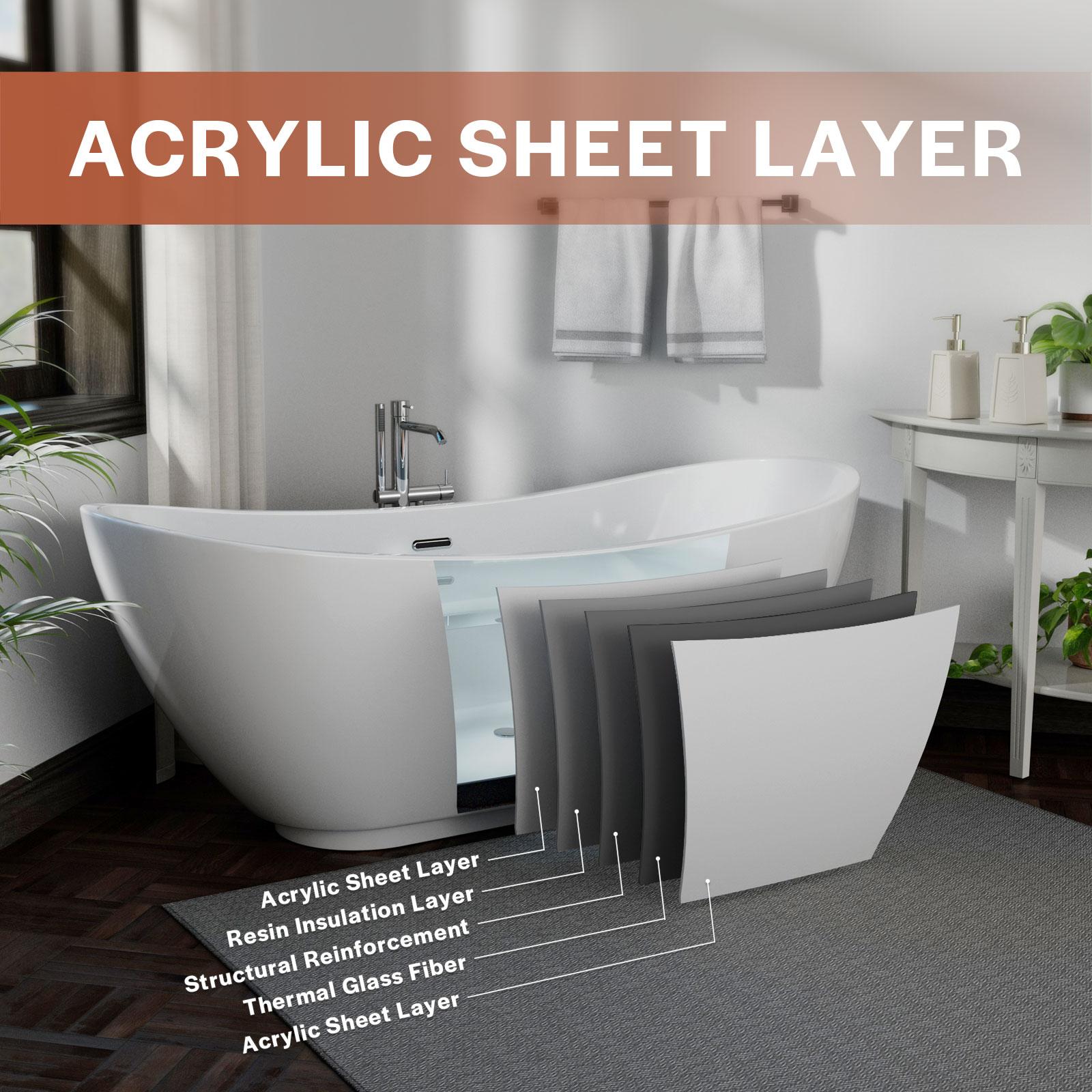 Empava 69" Freestanding Bathtub, Luxury Acrylic Soaking Tub, Modern Stand-Alone Design, Glossy White , cUPC Certified