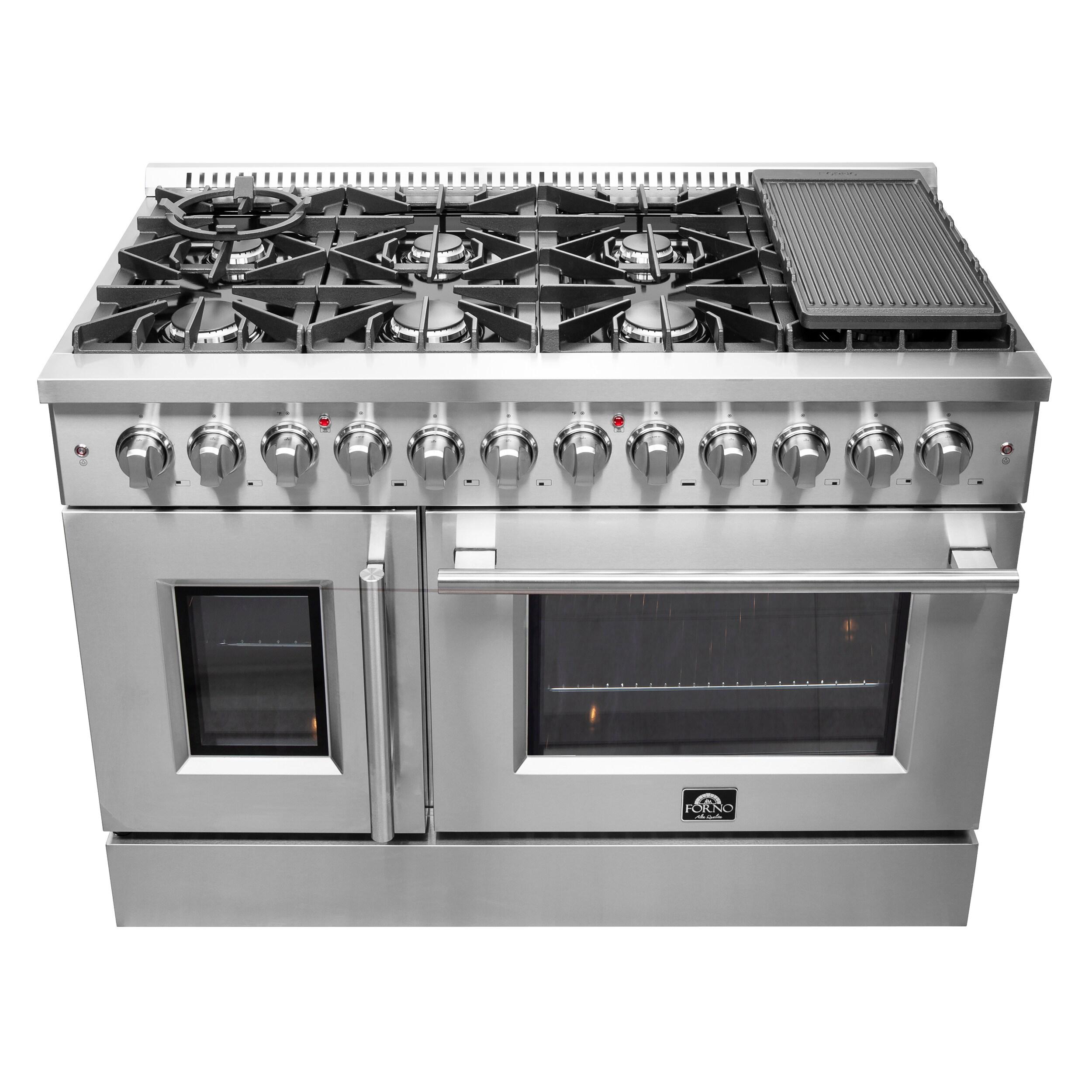 Galiano 48-inch French Door Dual Fuel Range All Stainless Steel with 8 Sealed Burners, 6.58 cu. ft.