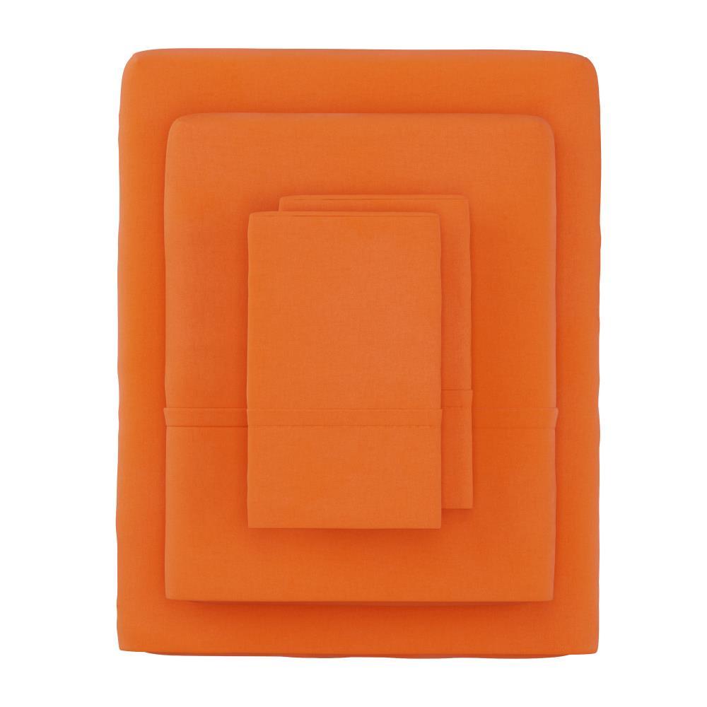 Hastings Home Queen Size Brushed Microfiber 4 Piece Bed Sheet and Linen Set with Stain Resistant Fitted and Flat Sheets - Orange