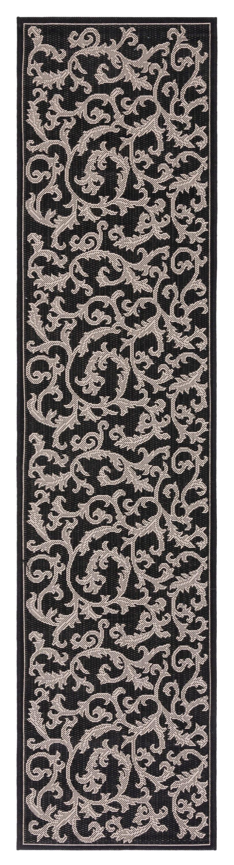SAFAVIEH Courtyard Kevin Floral Indoor/Outdoor Runner Rug, 2'3" x 10', Black/Sand