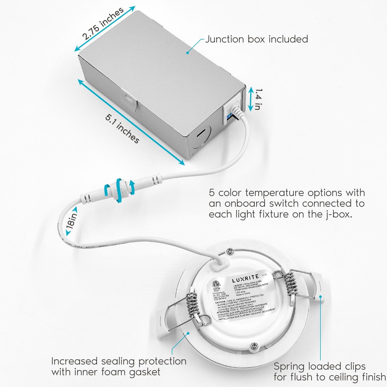 3'' Selectable Color Temperature Dimmable Air-Tight IC Rated LED Canless Recessed Lighting Kit