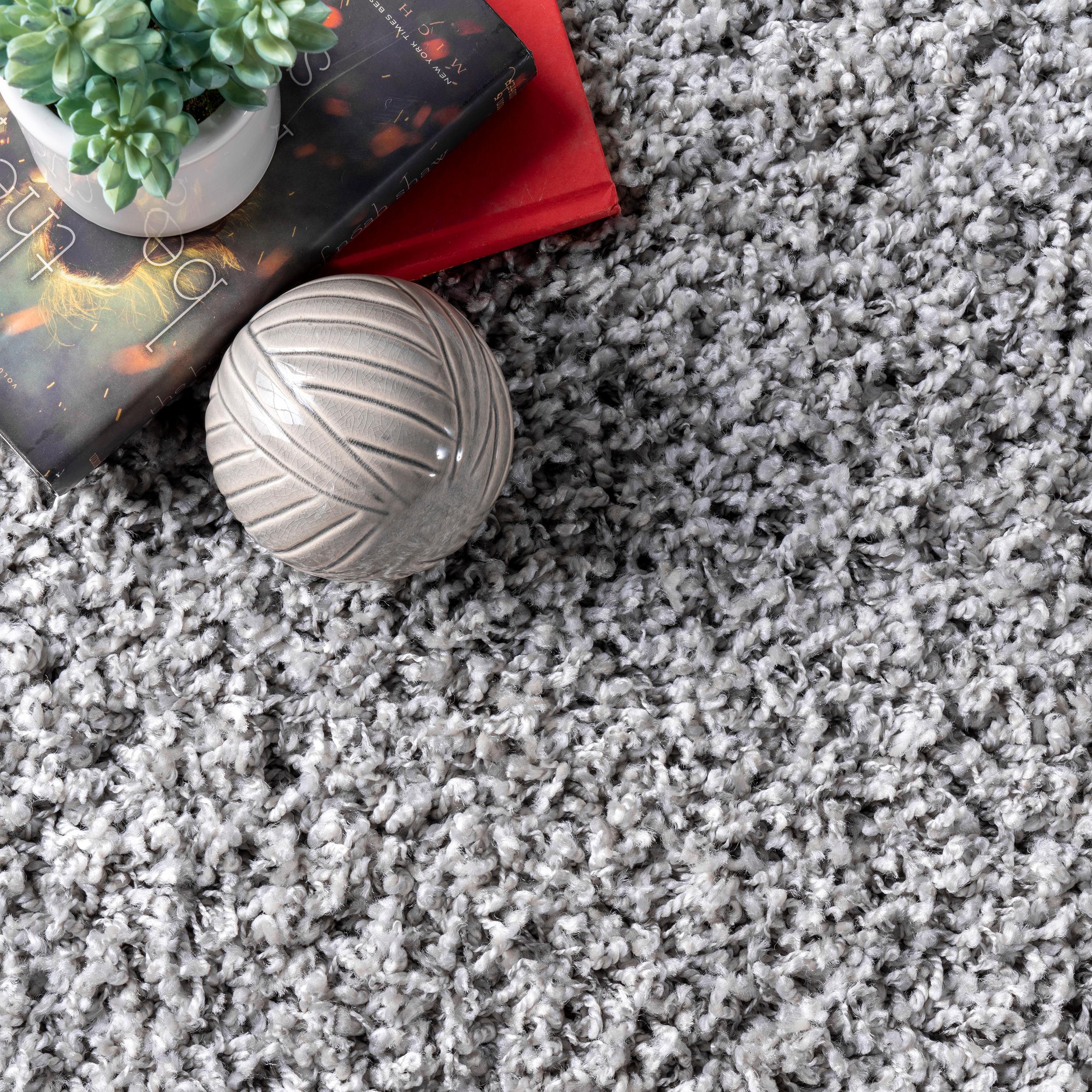 Luxurious Silver Shag 20' Runner Rug with Easy Care Synthetic Pile