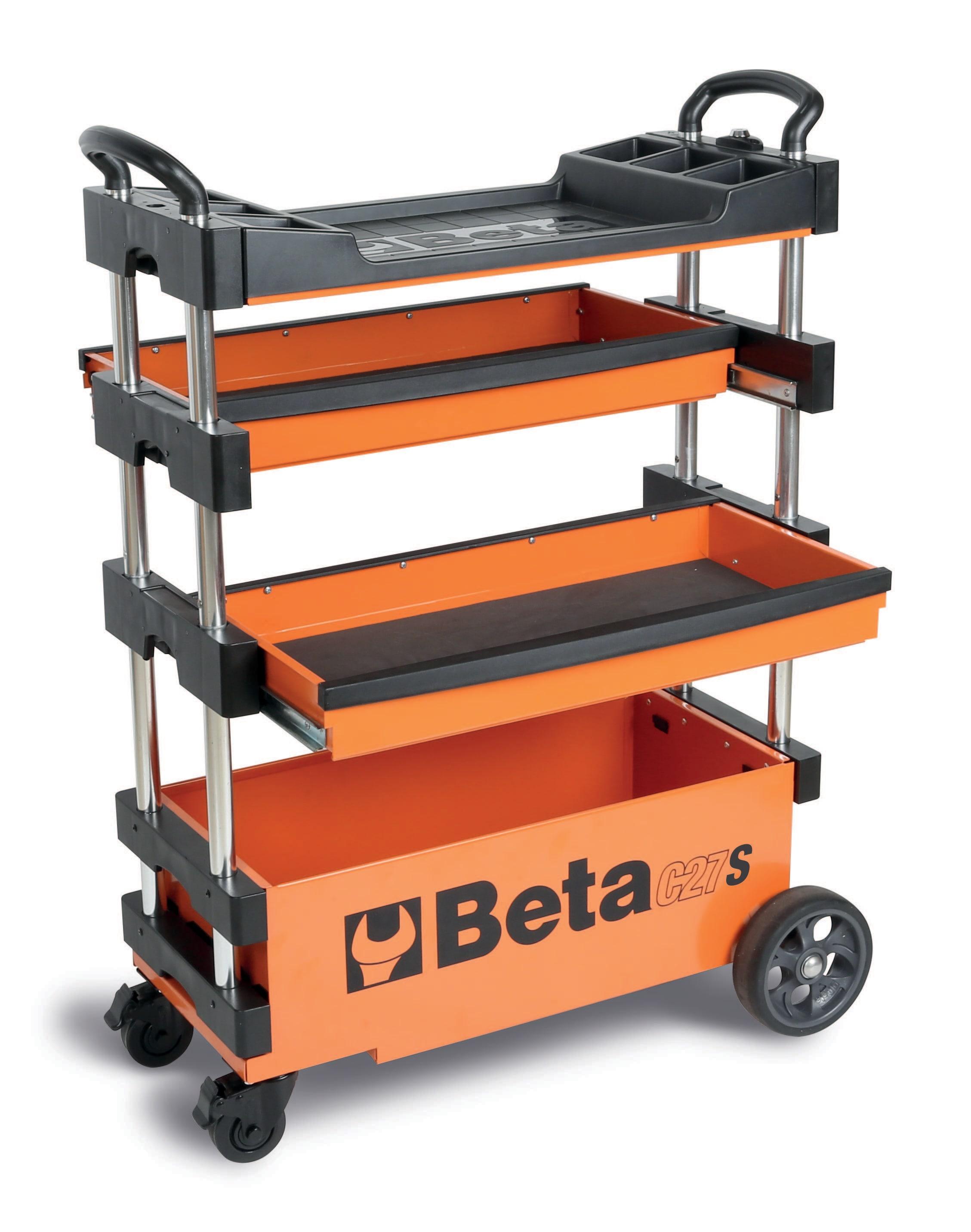 Beta Beta C27S Collapsible Tool Cart, 4” Steering Casters with Brake, 110 Pound Load Capacity