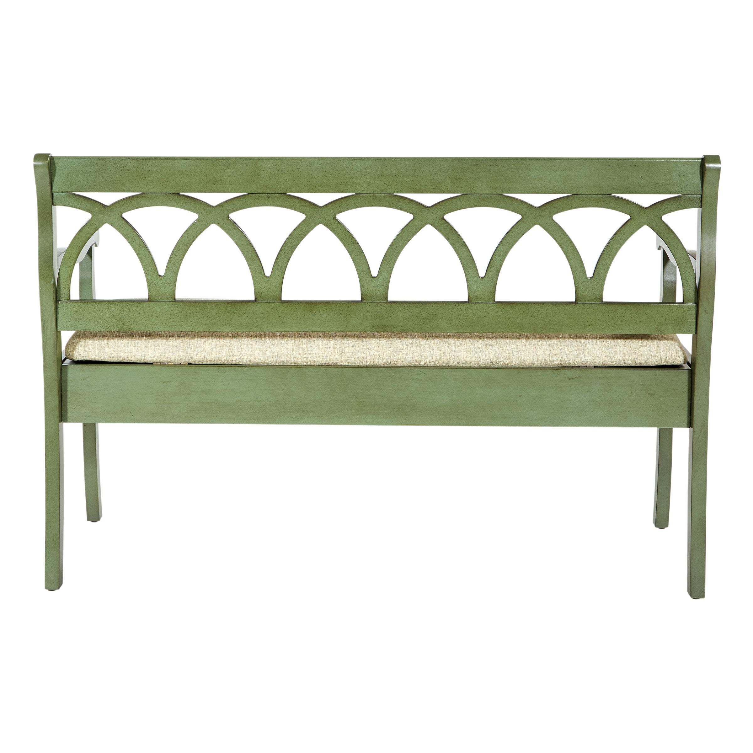 OSP Home Furnishings Coventry Storage Bench in Antique Sage Frame and Beige Seat Cushion K/D