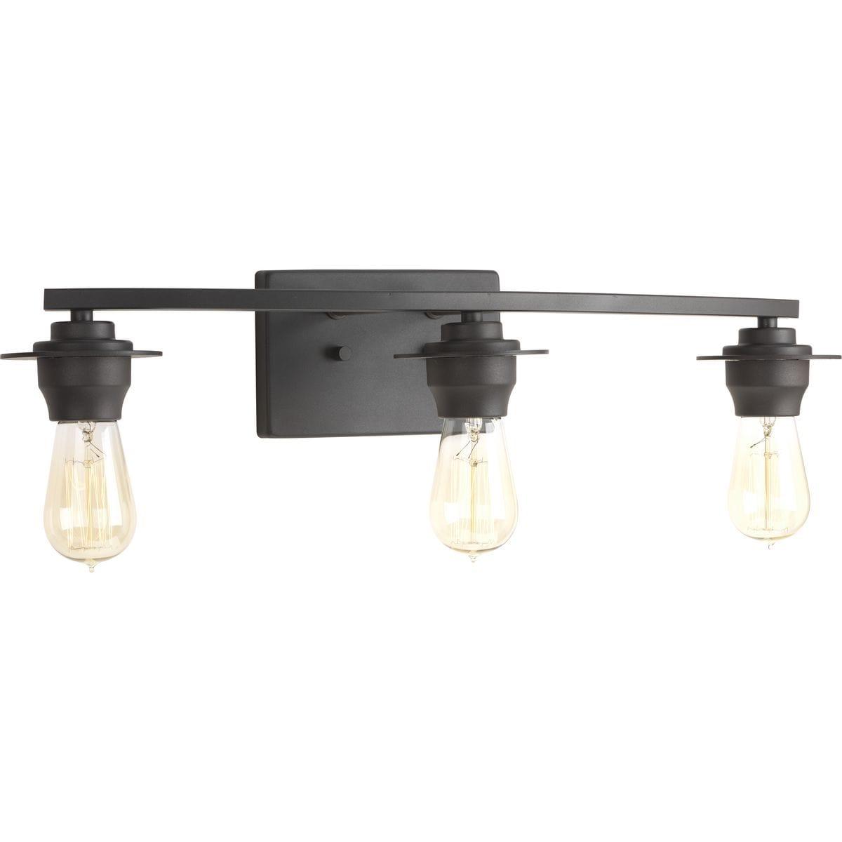 Progress Lighting Debut 3-Light Bath Vanity Fixture, Steel, Graphite, Clear Seeded Glass