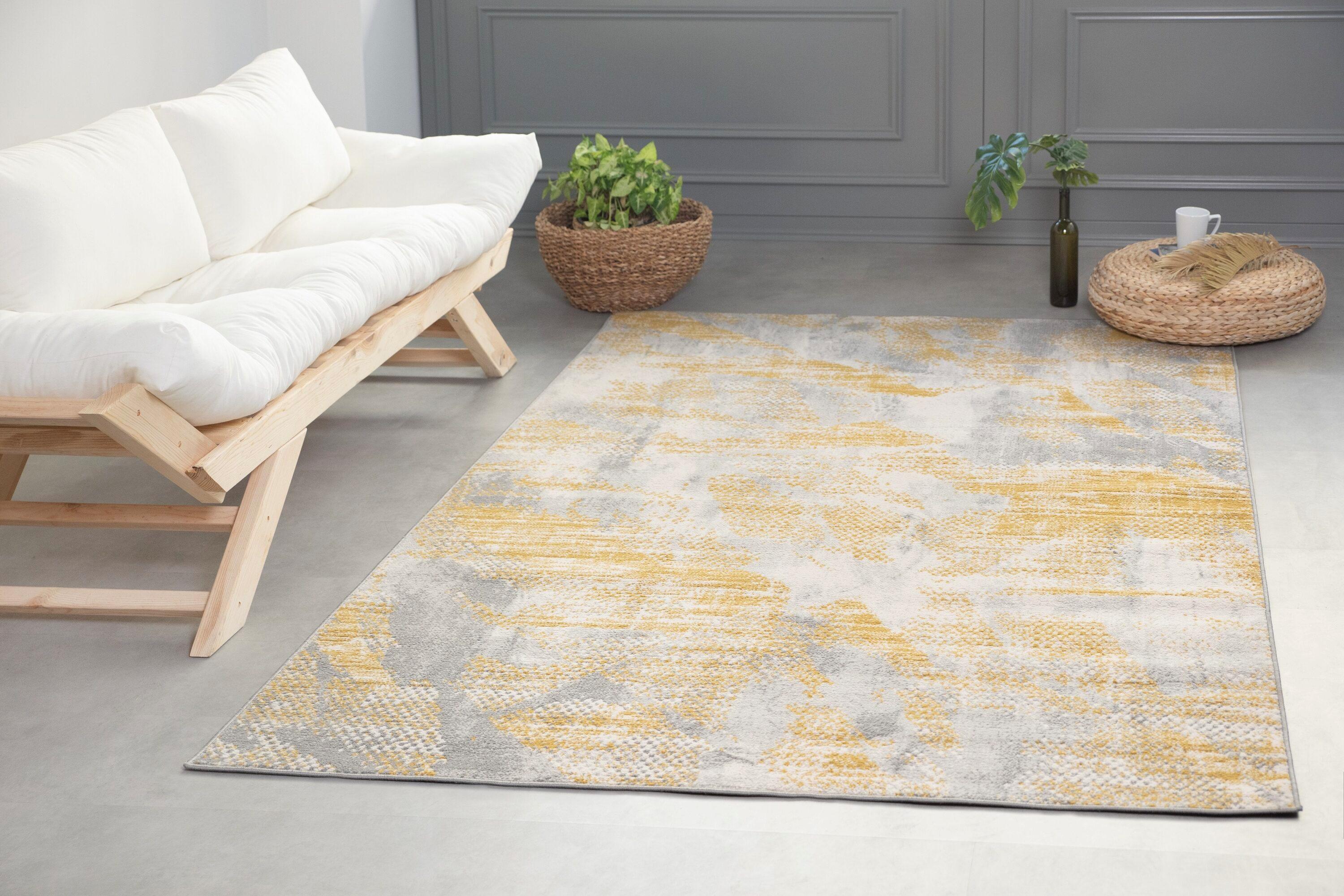 Lela Collection Abstract Polyester Rug 7'6" x 10'6" - Gray/Gold