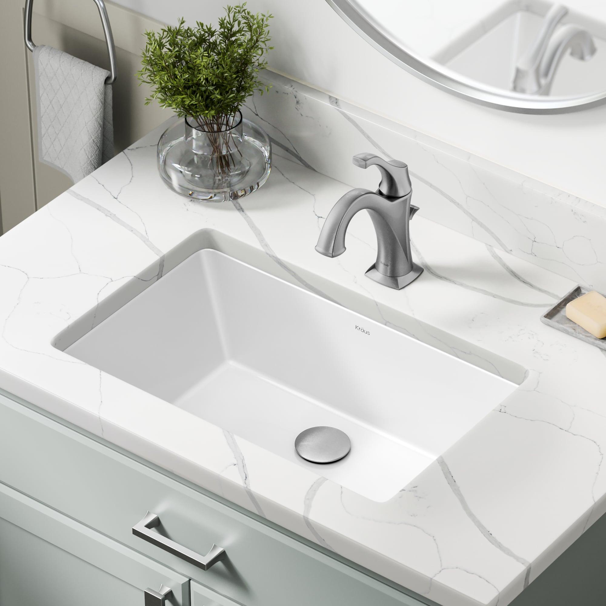 KRAUS Elavo. Rectangular Porcelain Ceramic Undermount Bathroom Sink In White With Overflow Drain, KCU-242