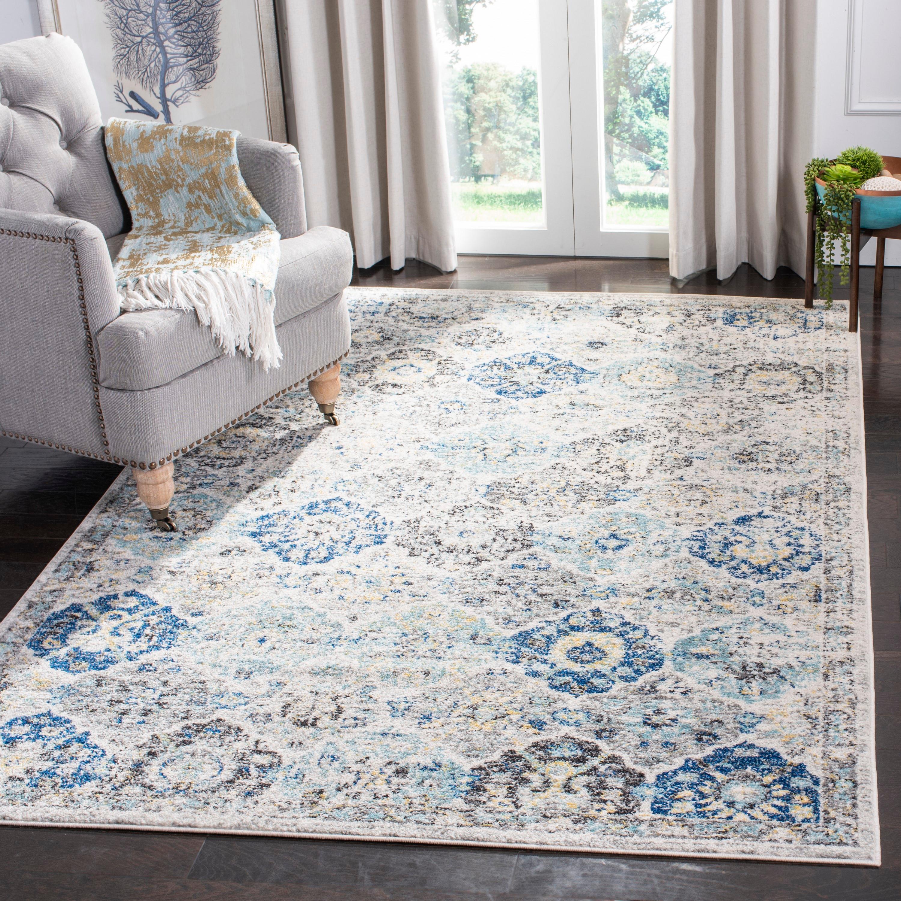 Madison MAD611 Power Loomed Area Rug - Ivory/Aqua - 6'7"x9'2" - Safavieh.