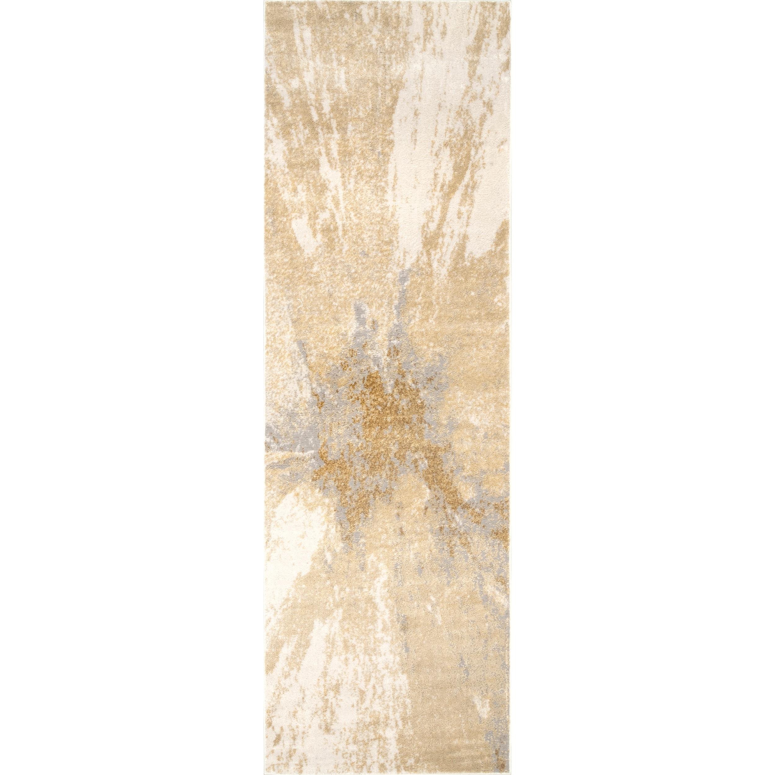 Nuloom Cyn Abstract 2x12 Runner Indoor Area Rug for Living Room Bedroom Dining Room Entryway Hallway Kitchen, Gold/Ivory