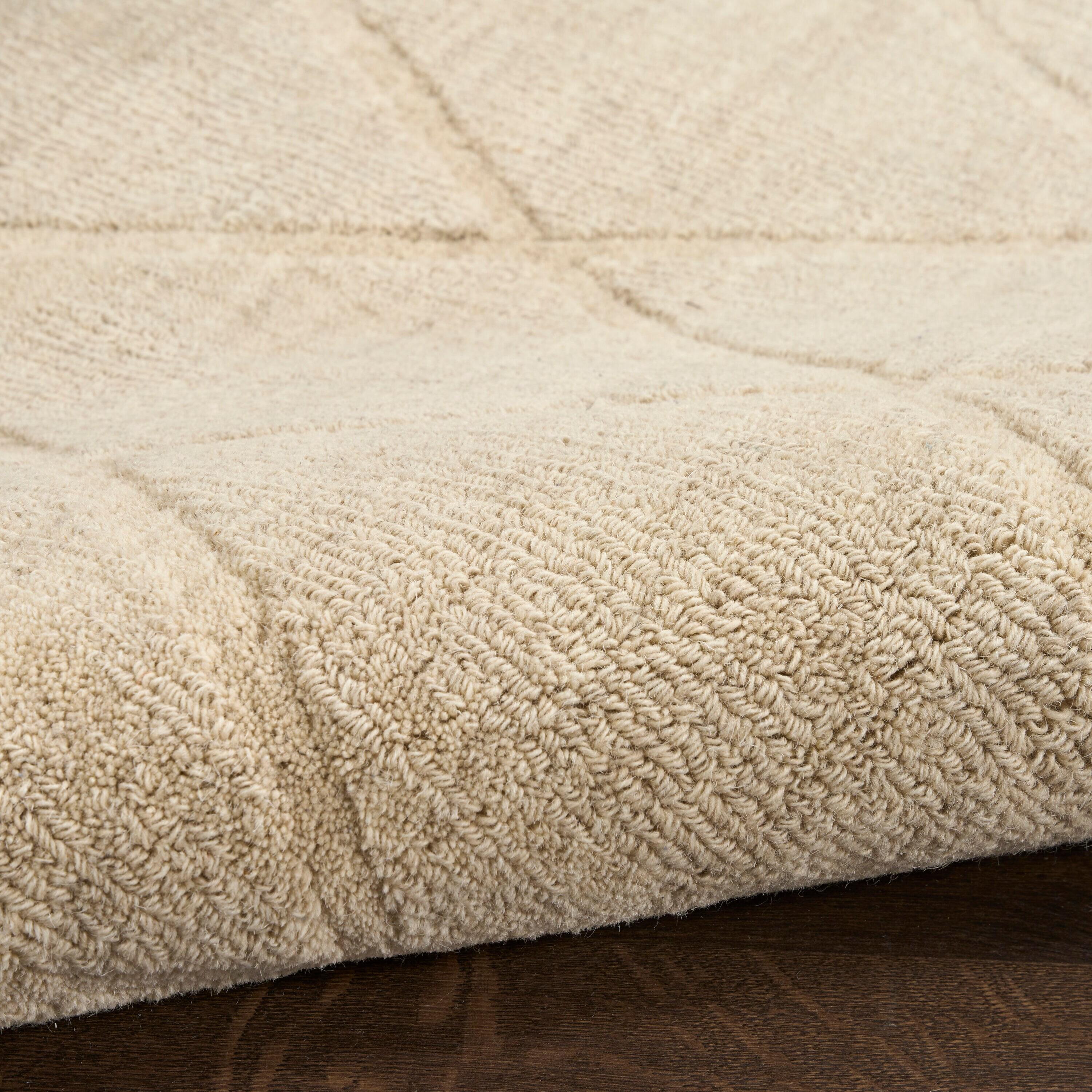 Nourison 5'3"x7'3" Wool Haven Modern Handwoven Area Rug Beige: Geometric Diamond Pattern, Medium Pile, Hand-Carved