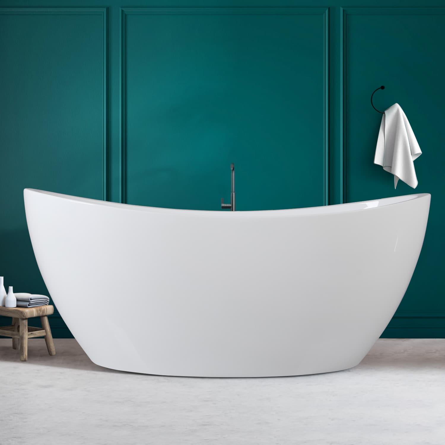 Naha Freestanding Soaking Acrylic Bathtub with Drain