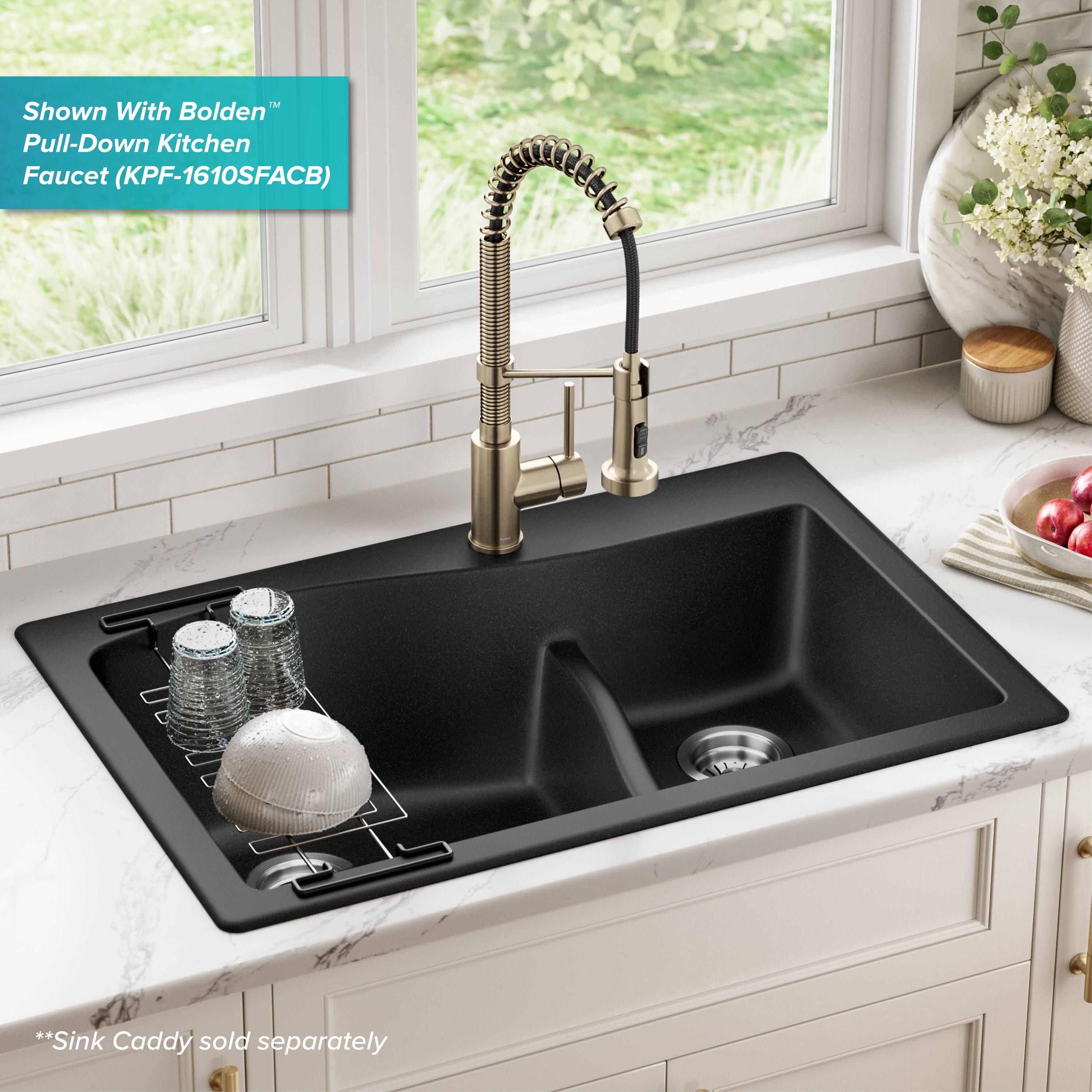 KRAUS Quarza™ 33" L Dual Mount 60/40 Double Bowl Granite Kitchen Sink