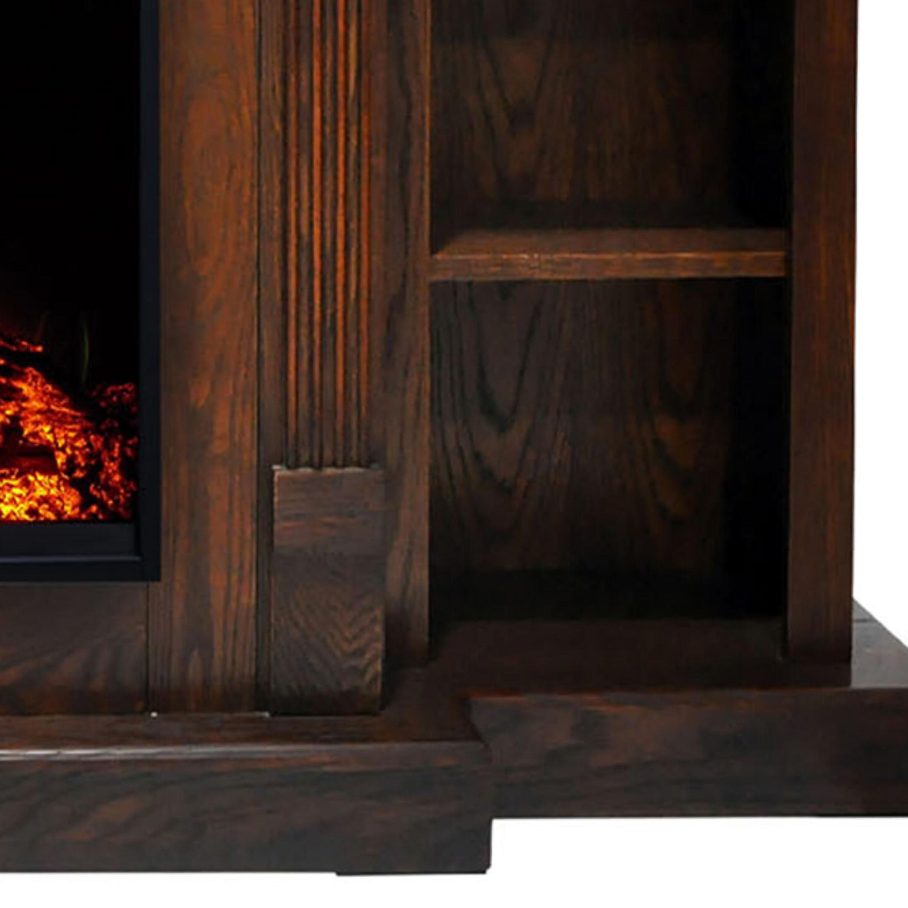 Cambridge 72-in. Walnut Indoor Freestanding Electric Fireplace Mantel with Log Display