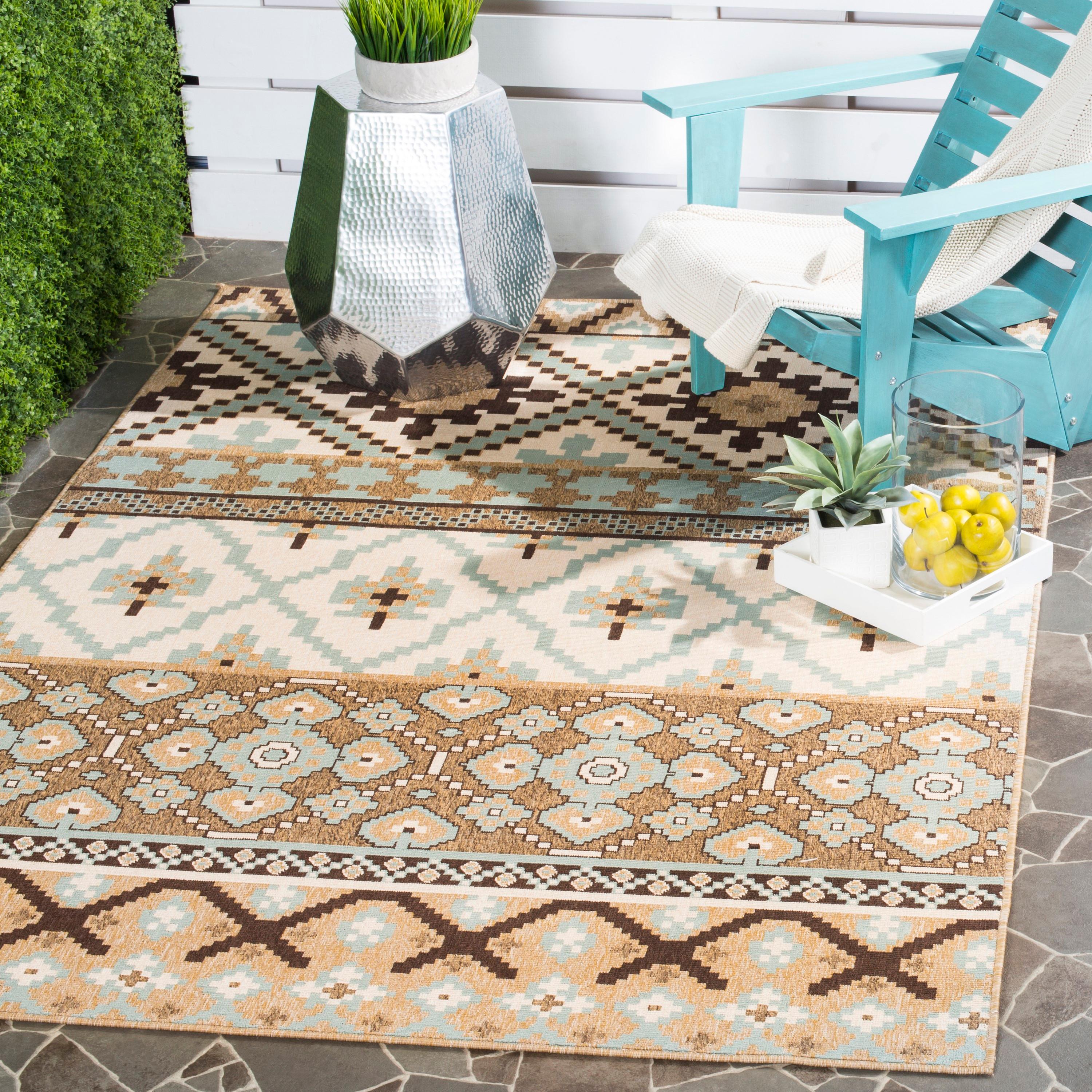 Veranda VER097 Power Loomed Indoor and Outdoor Area Rug - Creme/Brown - 4'x5'7" - Safavieh.