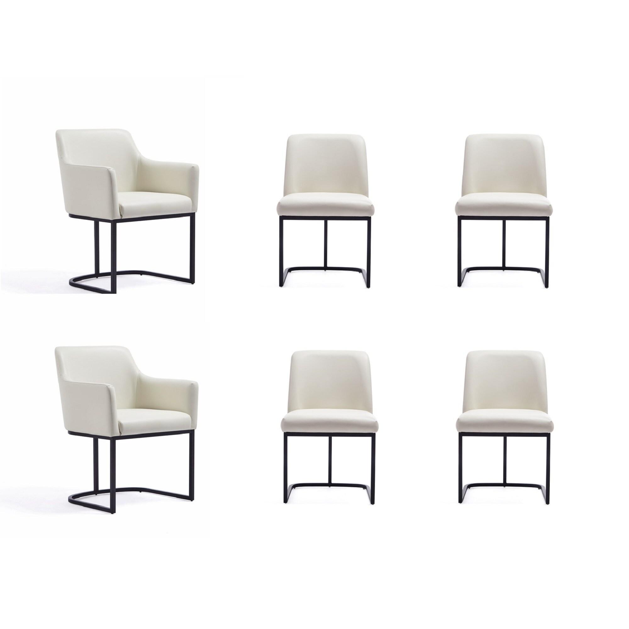 Set of 6 Serena Modern Leatherette Upholstered Dining Chair Set Cream - Manhattan Comfort: No Assembly, Steel Legs