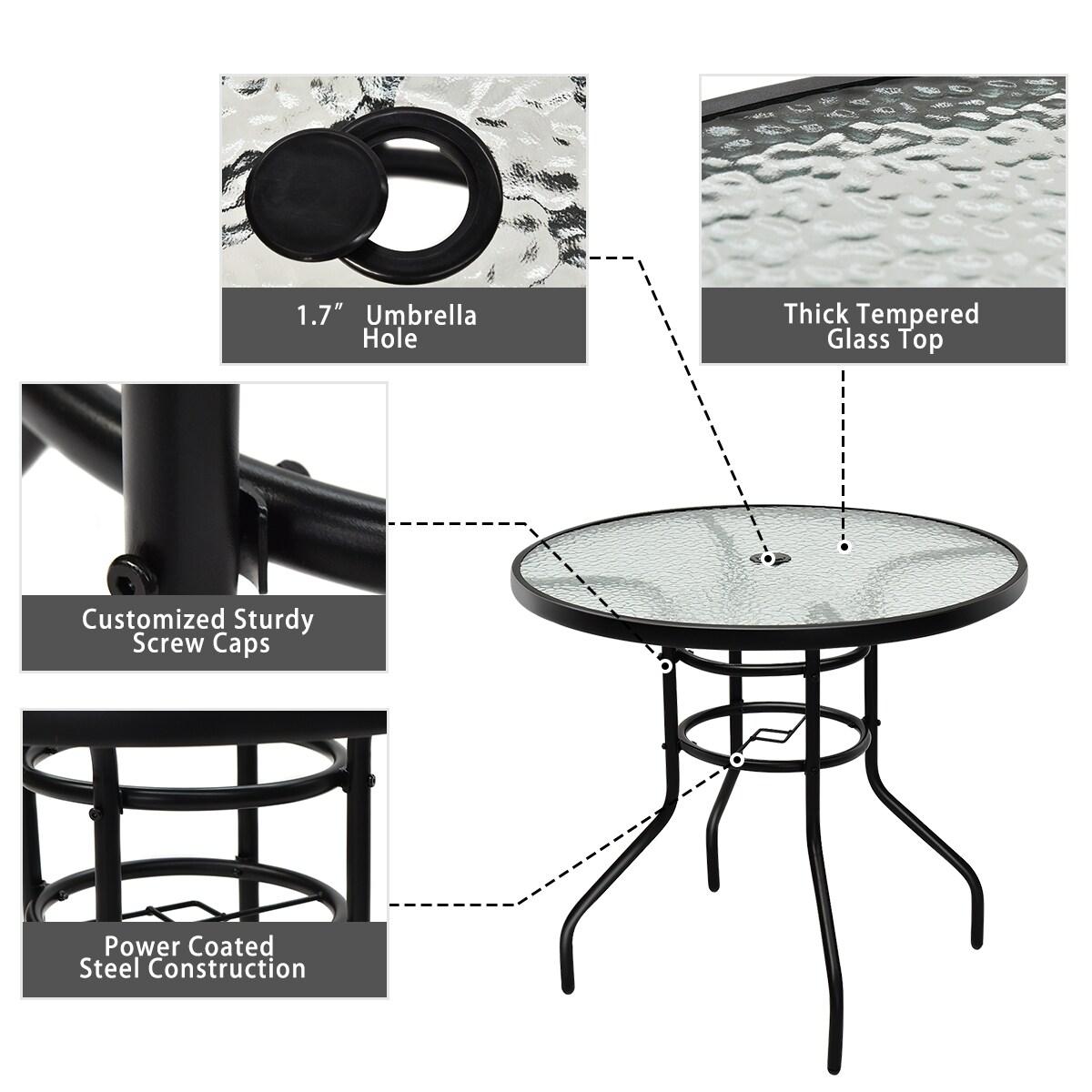 Costway 32'' Patio Round Table Tempered Glass Steel Frame Outdoor Pool Yard Garden