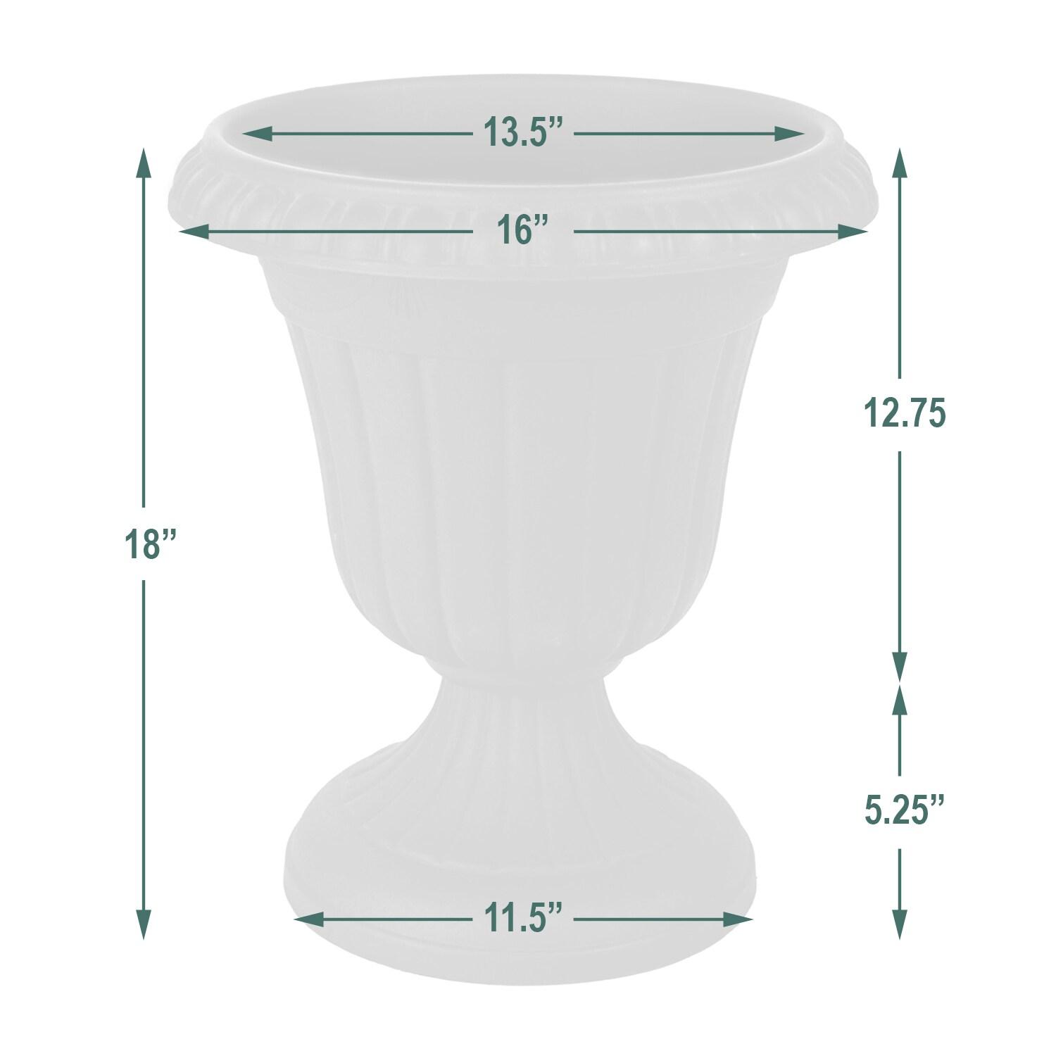 Classic Beige Traditional Plastic Urn Planter, 18" Height for Outdoor Spaces