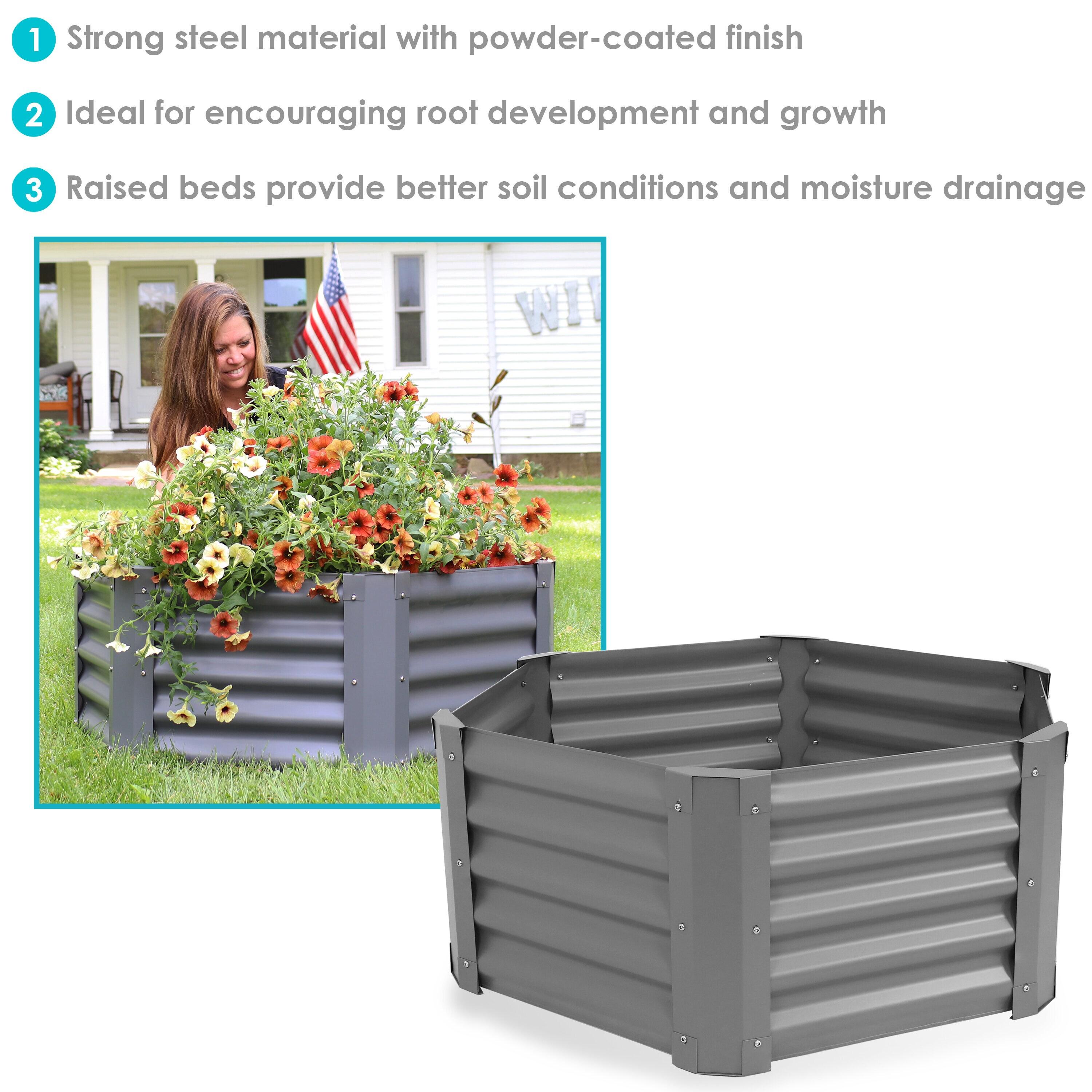 Sunnydaze Raised Powder-Coated Steel Hexagon Planter Garden Bed Kit for Plants, Flowers, Vegetables and Herbs - 41" W x 16" Deep - Gray