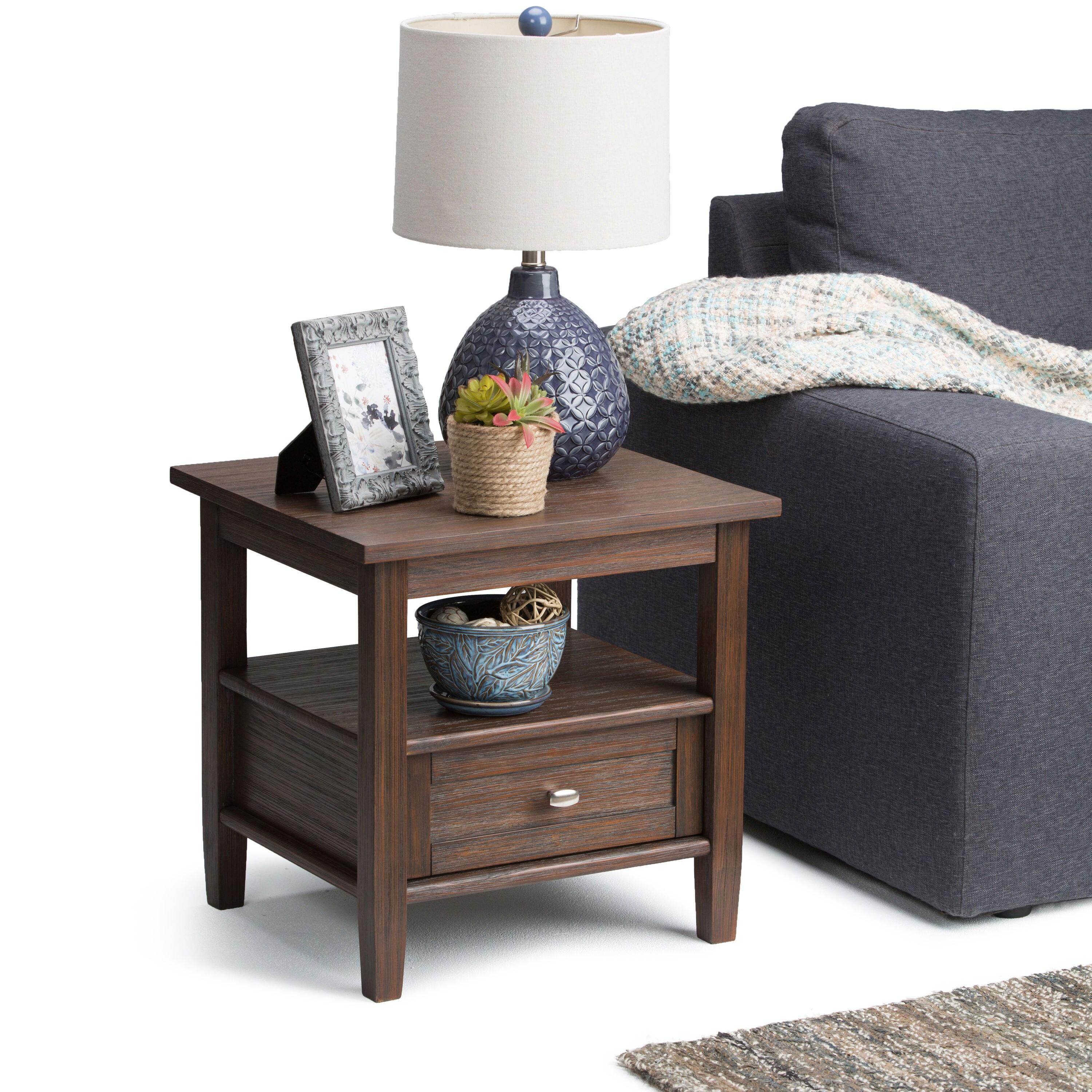 Warm Solid Wood End Table with Storage