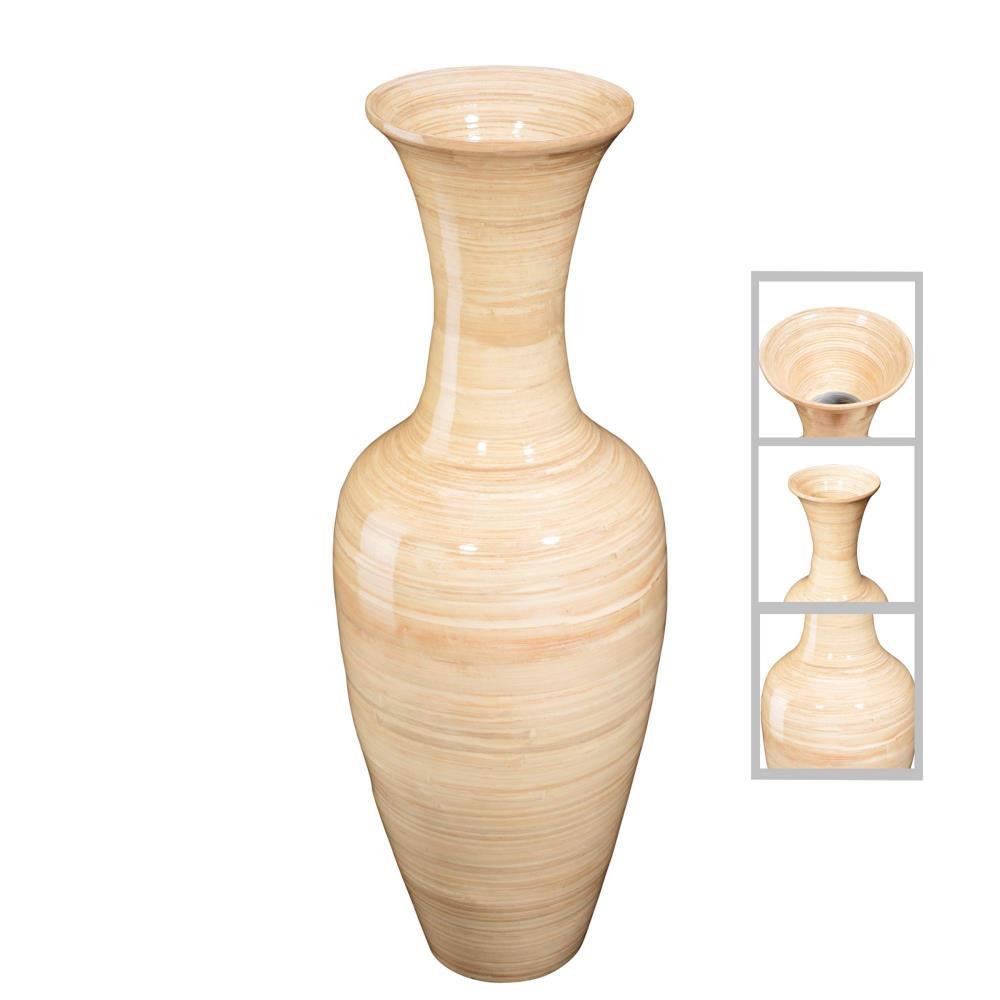 Hasting Home 28" Tall Handcrafted Natural Bamboo Vase, Decorative Classic Floor Vase, Beige