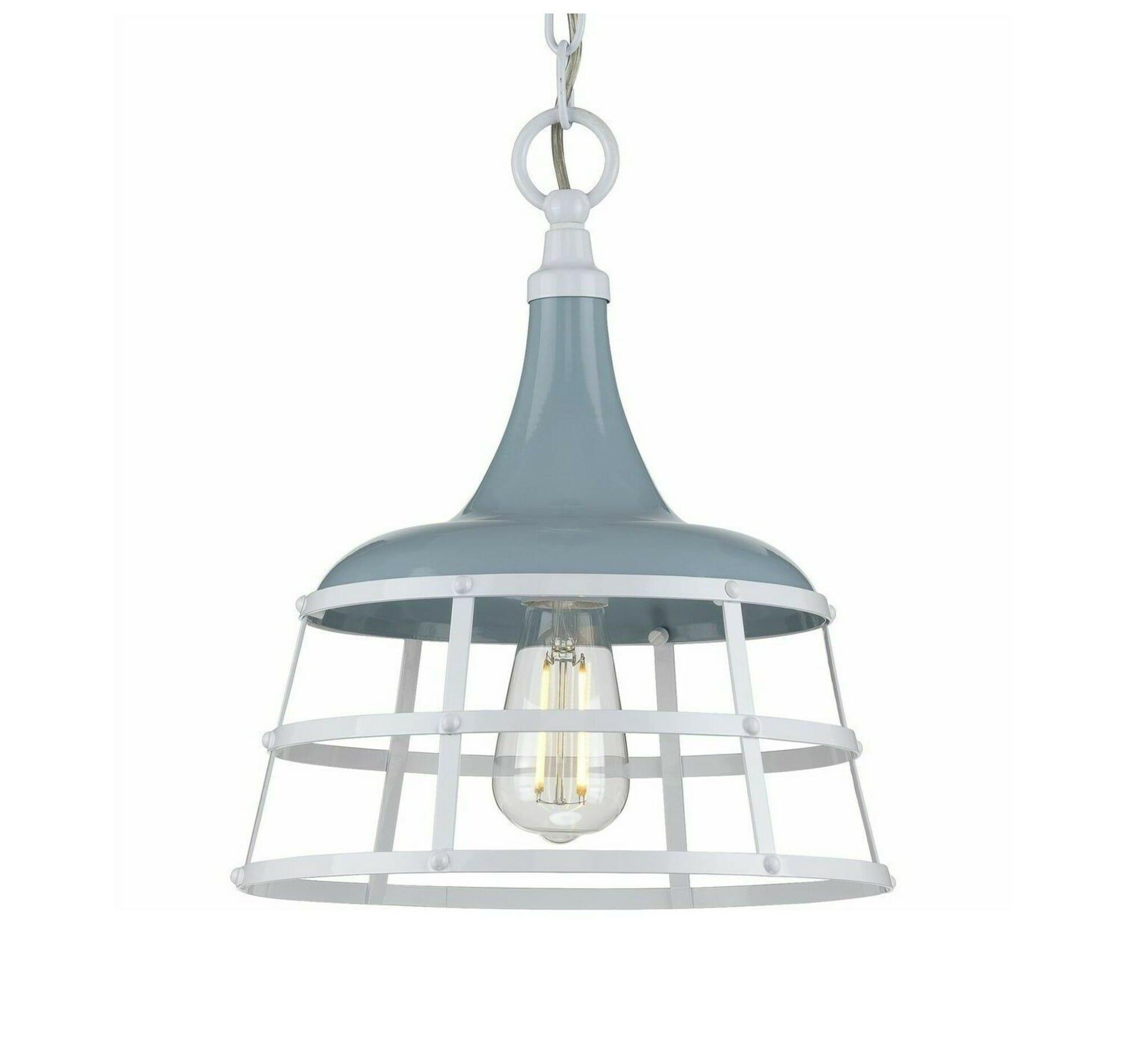 Progress Lighting, Bastille Collection, 1-Light Mini-Pendant, Coastal Blue, Country Basket Shade