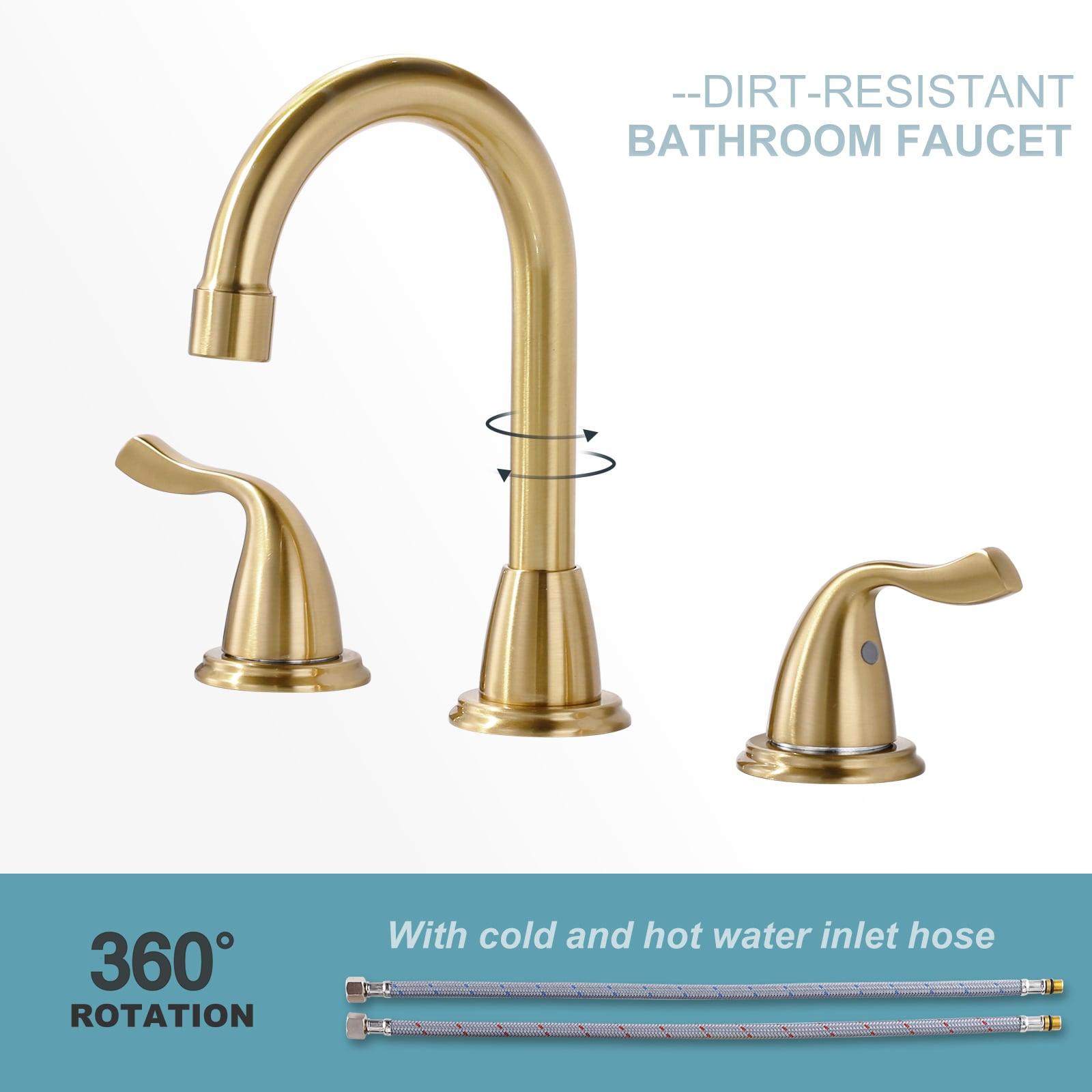 Brushed Gold Bathroom Faucet 3 Hole: ARCORA 8 Inch Widespread Bathroom Faucet, 2 Handles Bathroom Sink Faucet with Drain Assembly