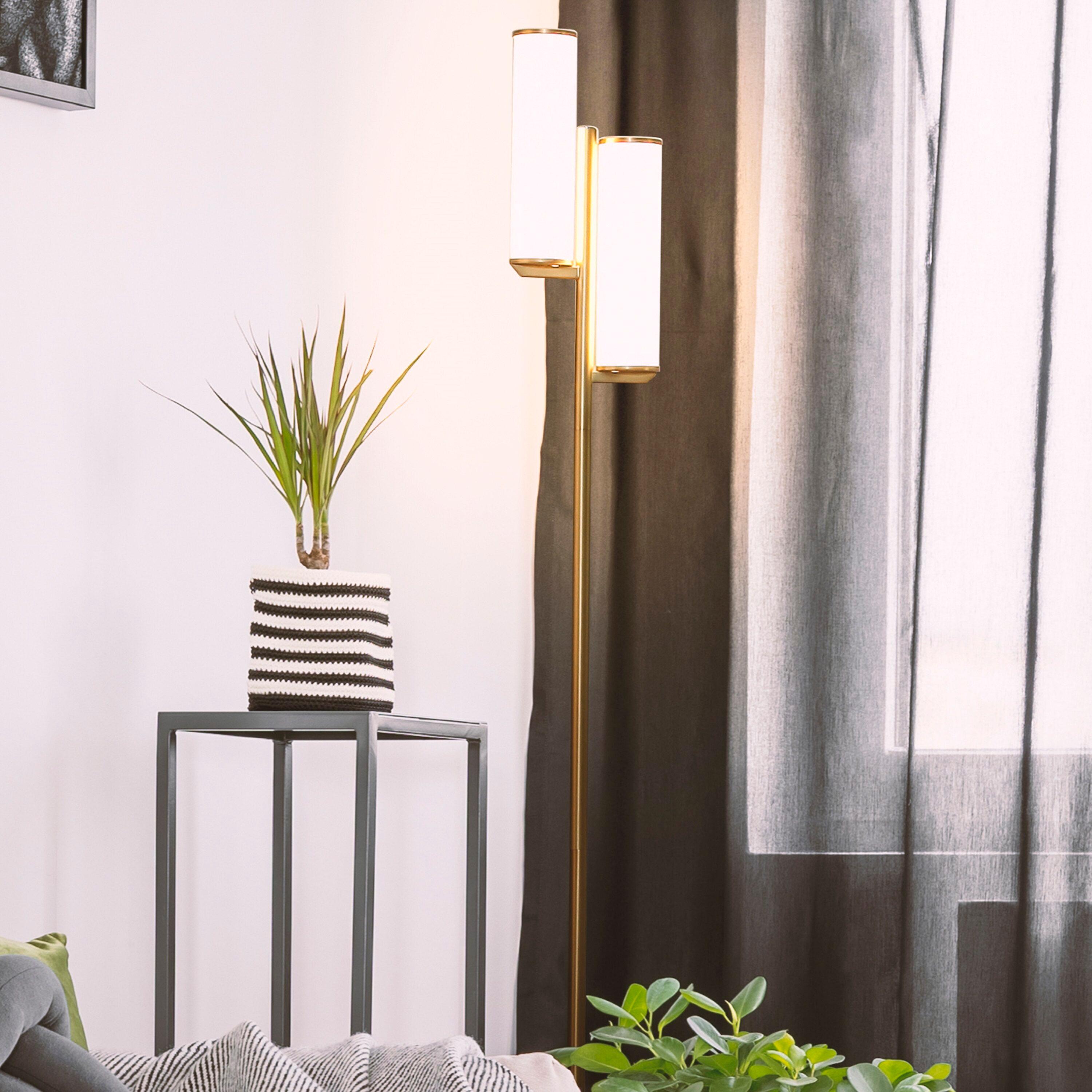 Brightech Gemini 64 in. Industrial 2-Light 3-Way Dimming LED Floor Lamp with 2 Glass Cylinder Shades