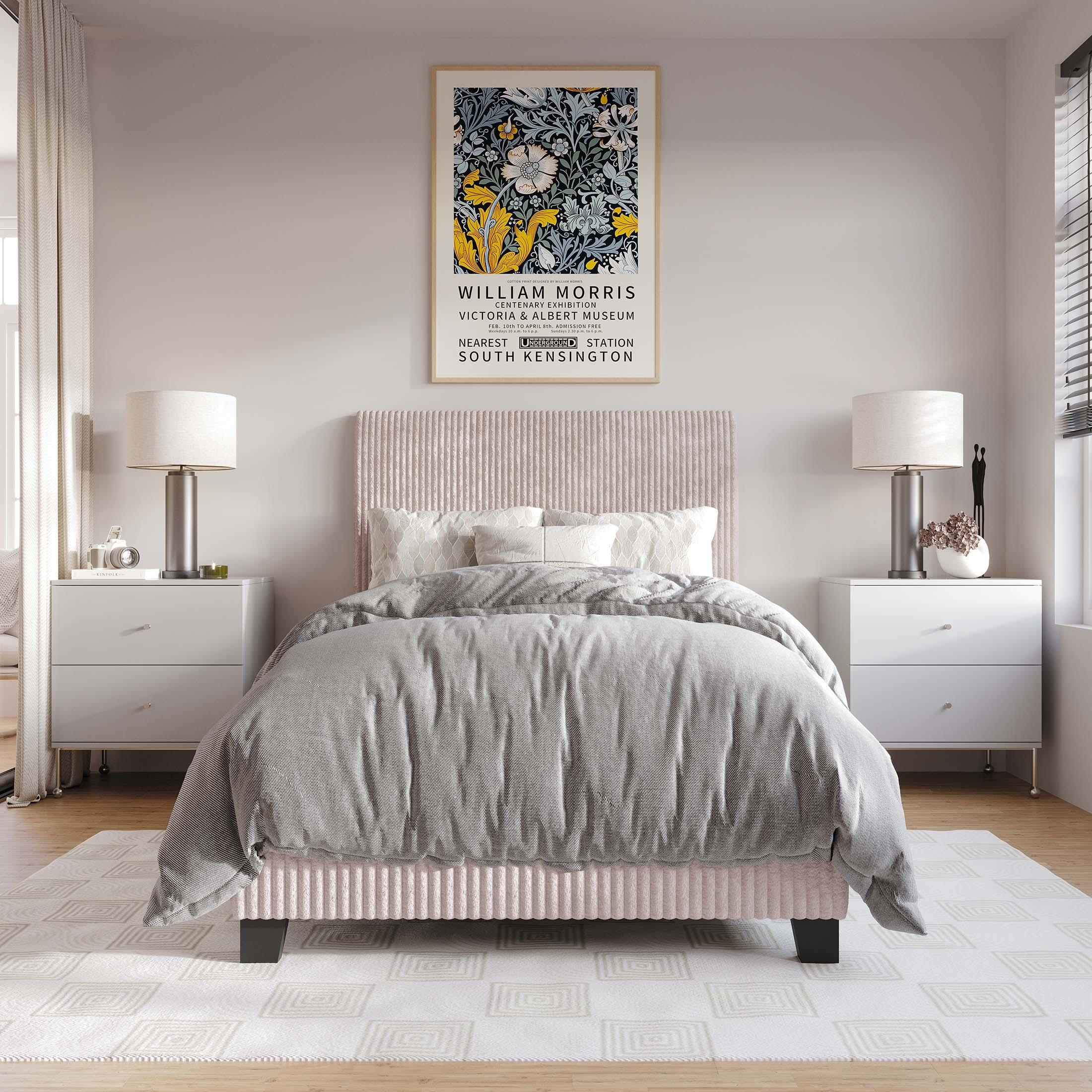 ChaletPosh Twin Size Upholstered Bed In Light Pink Velvet