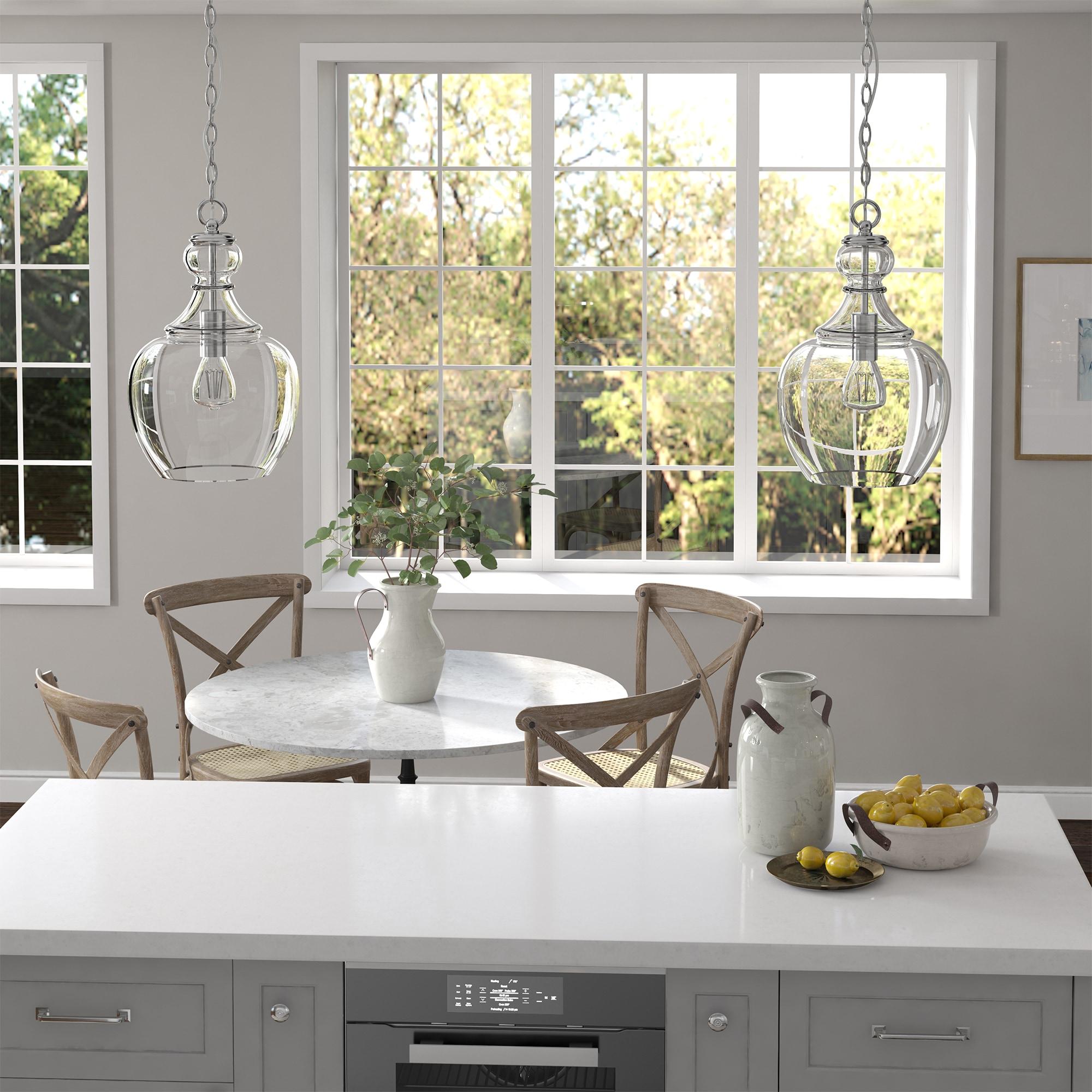 Evelyn&Zoe 11" Brushed Nickel Finish Metal/Glass Pendant