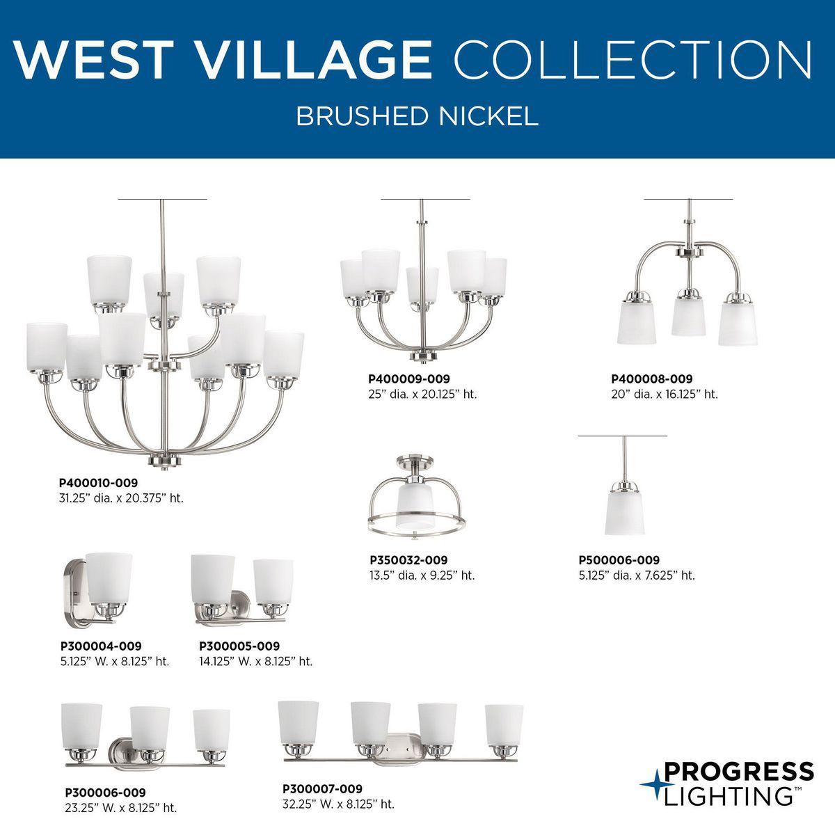 P300004-009-Progress Lighting-West Village - 1 Light in Farmhouse style - 5.13 Inches wide by 8.13 Inches high-Brushed Nickel Finish