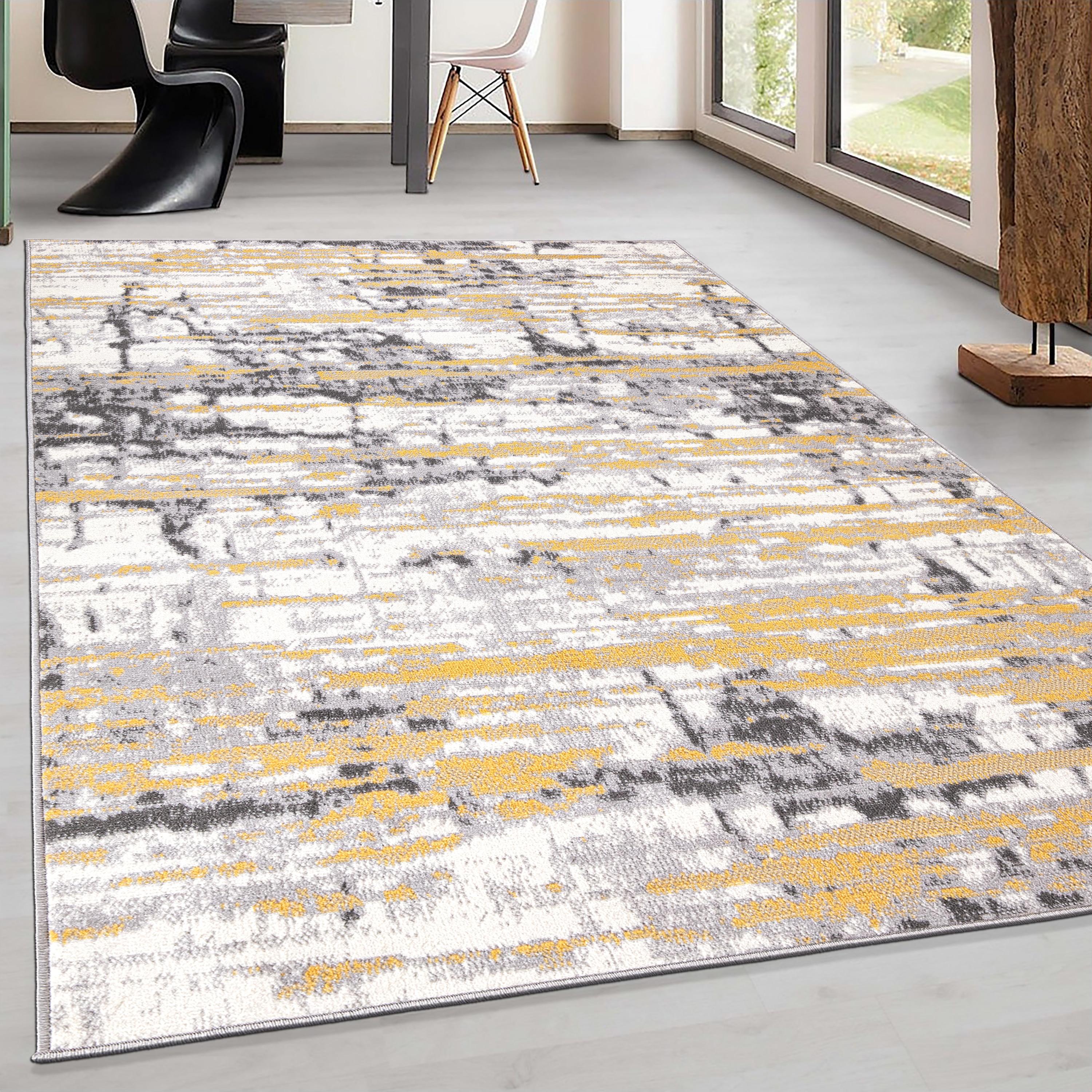 World Rug Gallery Vintage Abstract Modern Area Rug - Yellow 5' x 7'