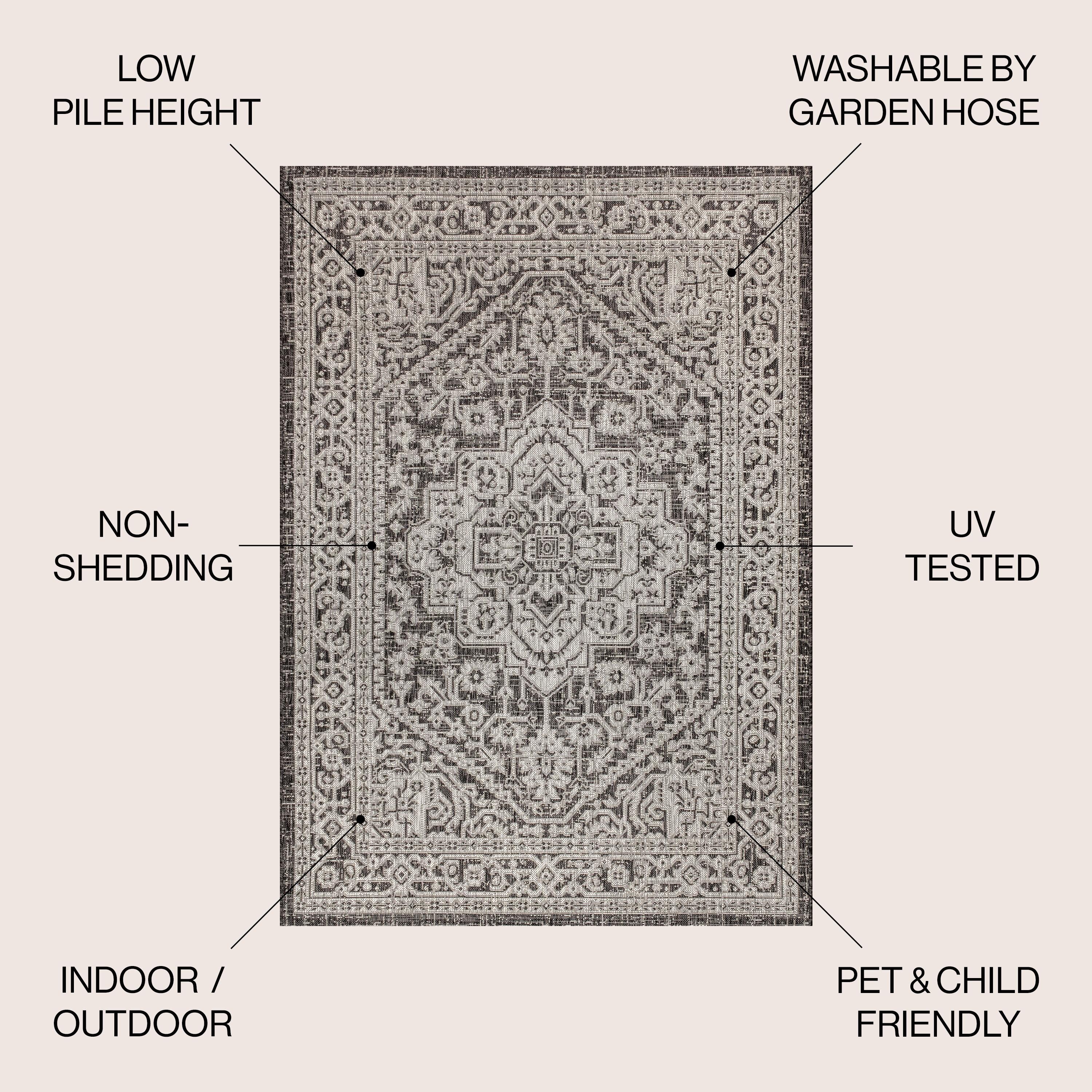 3'x5' Sinjuri Medallion Textured Weave Indoor/Outdoor Area Rug, Gray/Black - JONATHAN Y